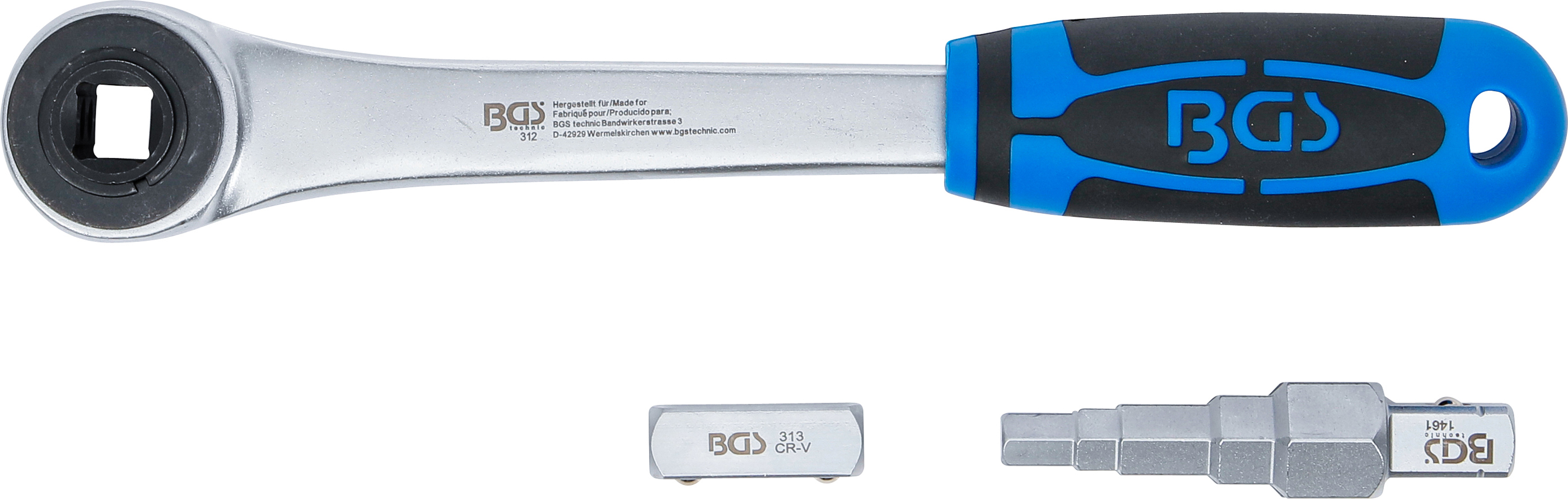 BGS Durchsteckknarre mit Adapter und Stufenschlüssel | Abtrieb Innenvierkant 12,5 mm (1/2")