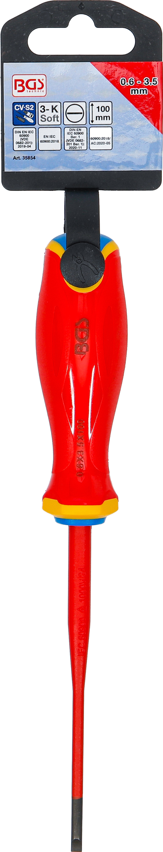 BGS VDE-Schraubendreher | extra dünne Spitze | Schlitz 3,5 mm