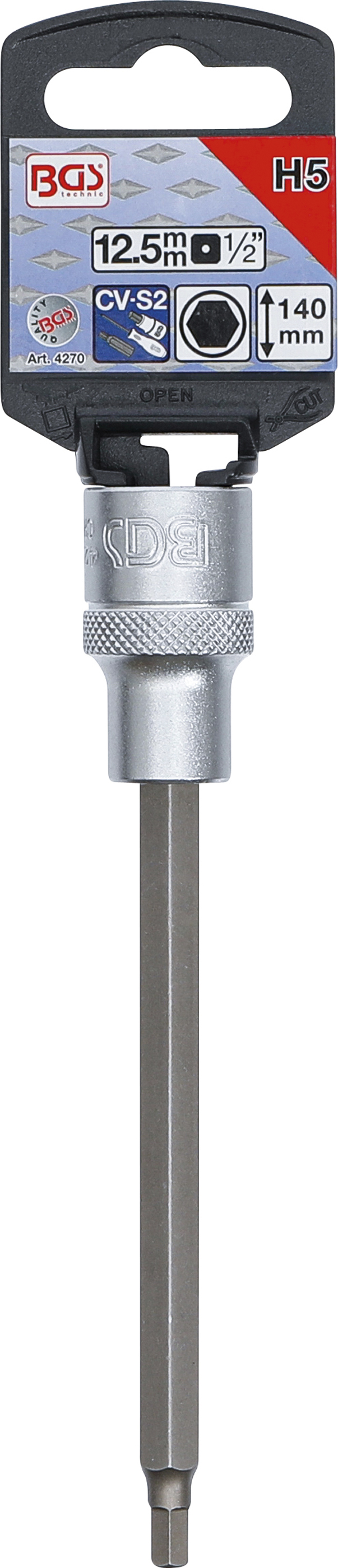 BGS Bit-Einsatz | Länge 140 mm | Antrieb Innenvierkant 12,5 mm (1/2") | Innensechskant 5 mm