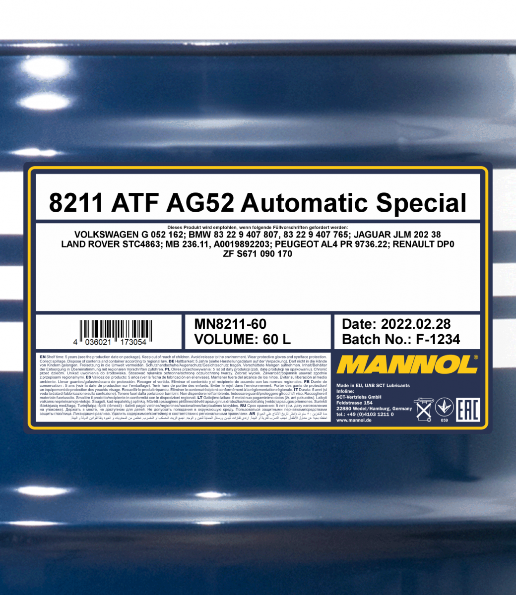 Mannol 8211 ATF AG52 Automatic Special 60 Liter