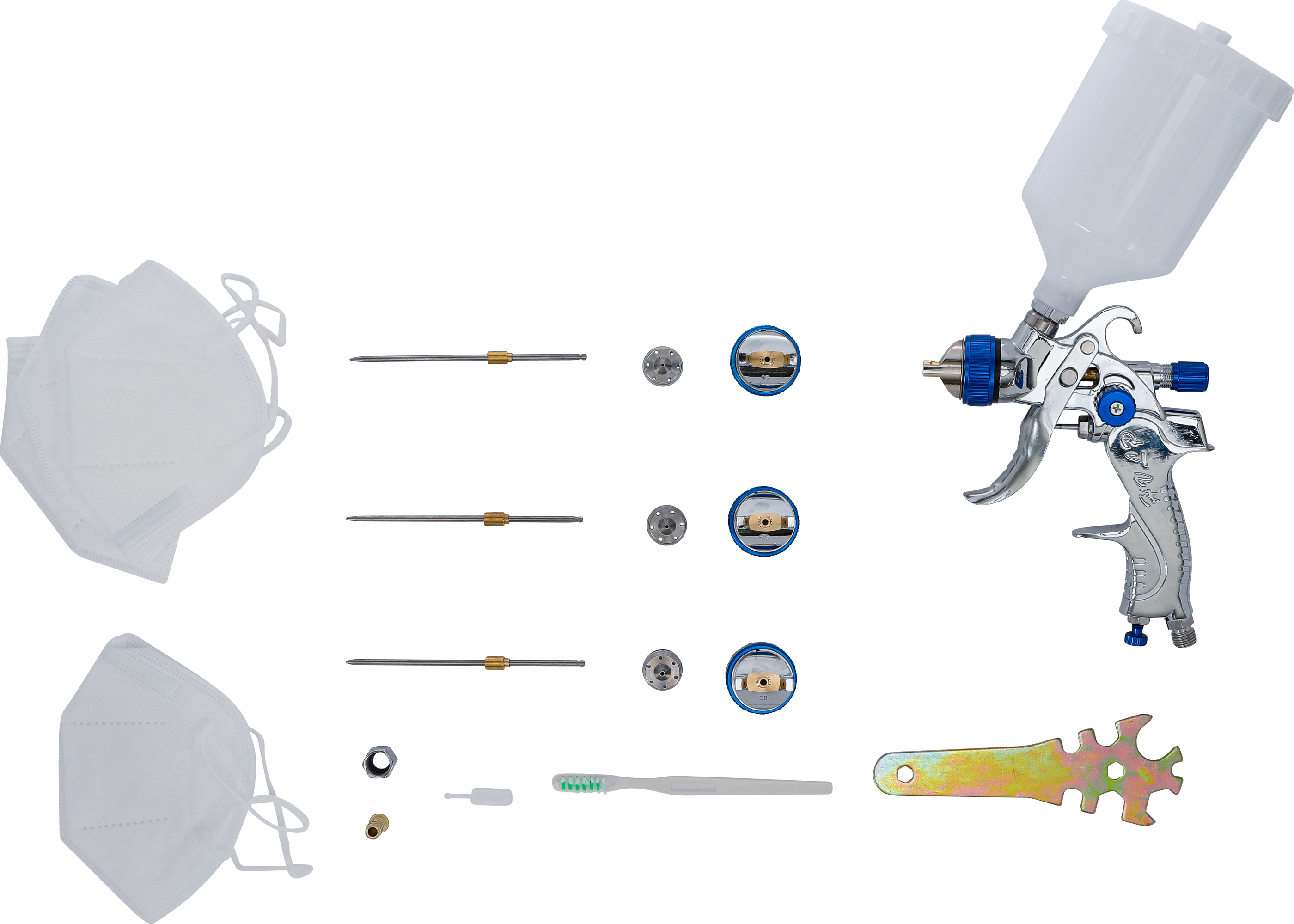 BGS Druckluft-Farbsprühpistole | mit 3 Sprühdüsen | 1,4 - 1,7 - 2,0 mm