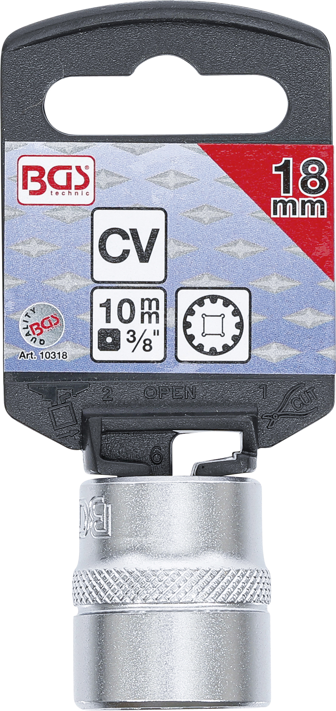 BGS Steckschlüssel-Einsatz Gear Lock | Antrieb Innenvierkant 10 mm (3/8") | SW 18 mm