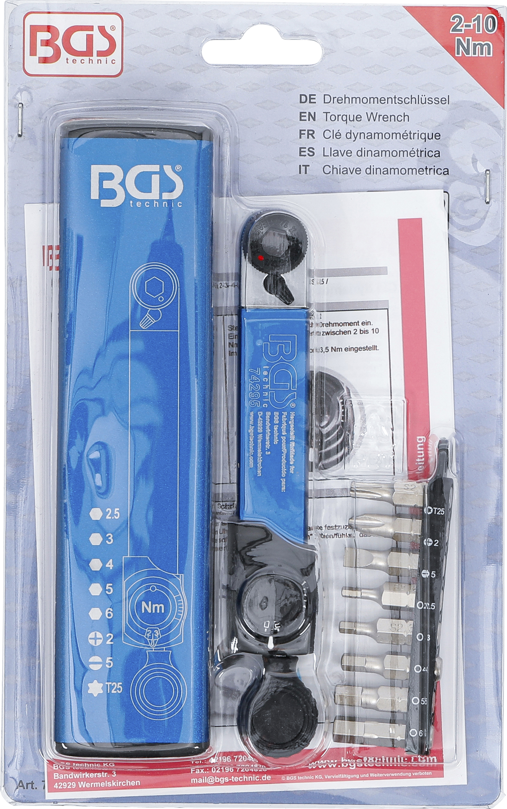 BGS Drehmomentschlüssel | Abtrieb Innensechskant 6,3 mm (1/4") | 2 - 10 Nm | mit Bit-Satz | 9-tlg.