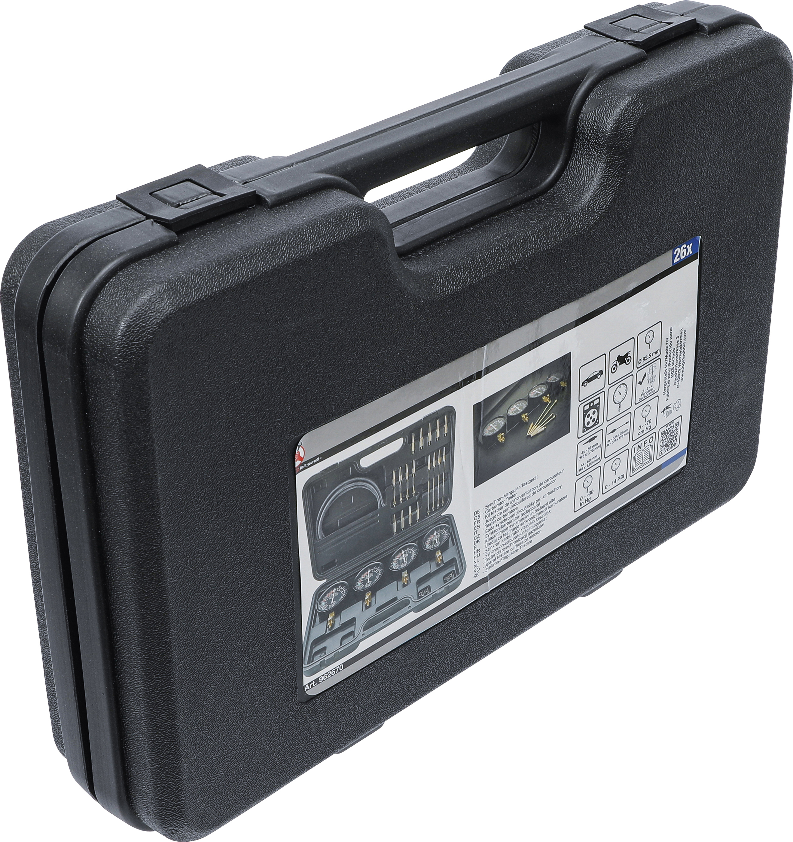 BGS Synchron-Vergaser-Testgerät | mit 4 Synchronuhren | 26-tlg.