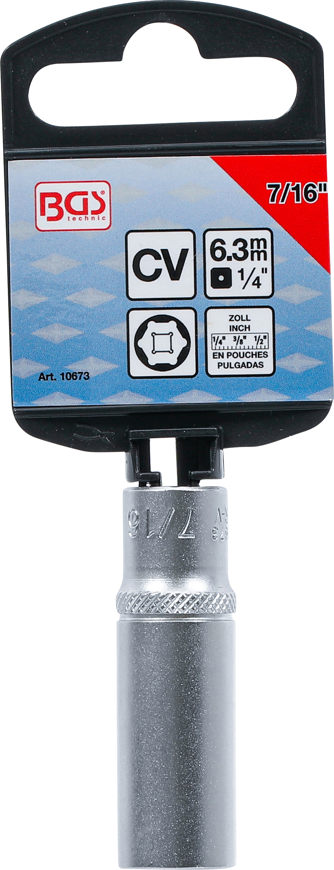 BGS Steckschlüssel-Einsatz Sechskant, tief | Antrieb Innenvierkant 6,3 mm (1/4") | SW 7/16"