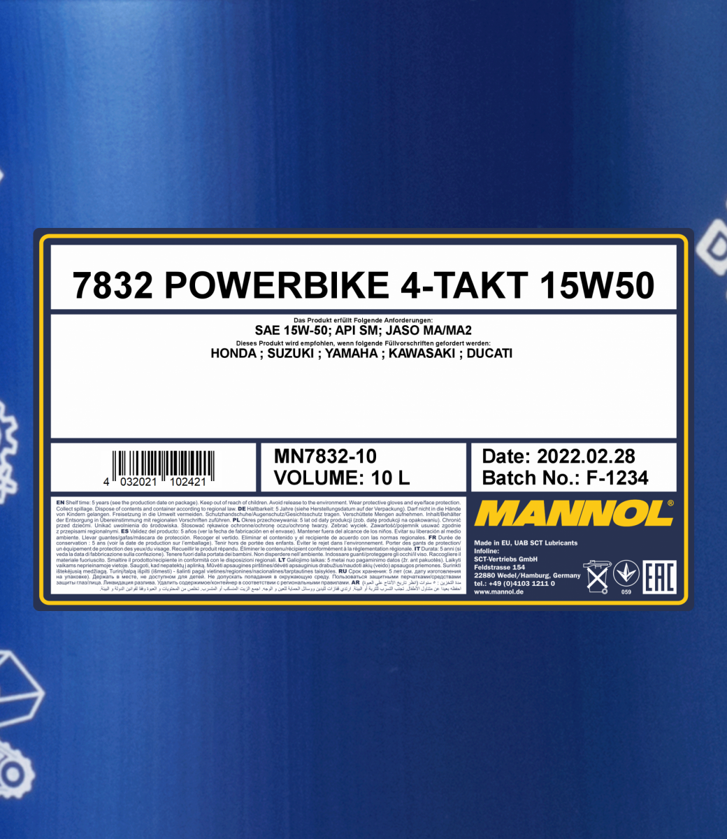 15W-50 Mannol 7832 Powerbike 4-Takt Motoröl Motorrad 10 Liter