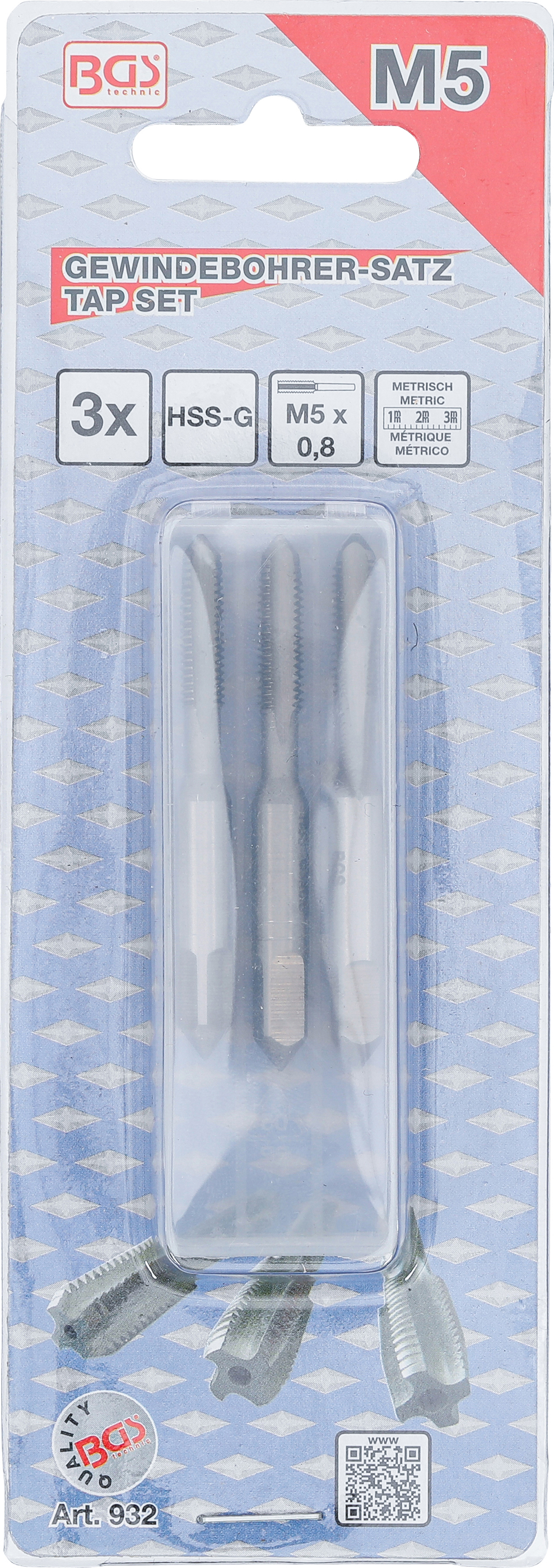 BGS Gewindebohrer-Satz | Vor-, Mittel- und Fertigschneider | HSS-G | M5 x 0,8 | 3-tlg.