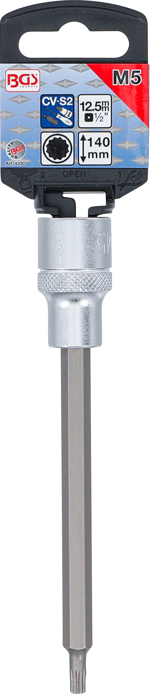 BGS Bit-Einsatz | Länge 140 mm | Antrieb Innenvierkant 12,5 mm (1/2") | Innenvielzahn (für XZN) M5