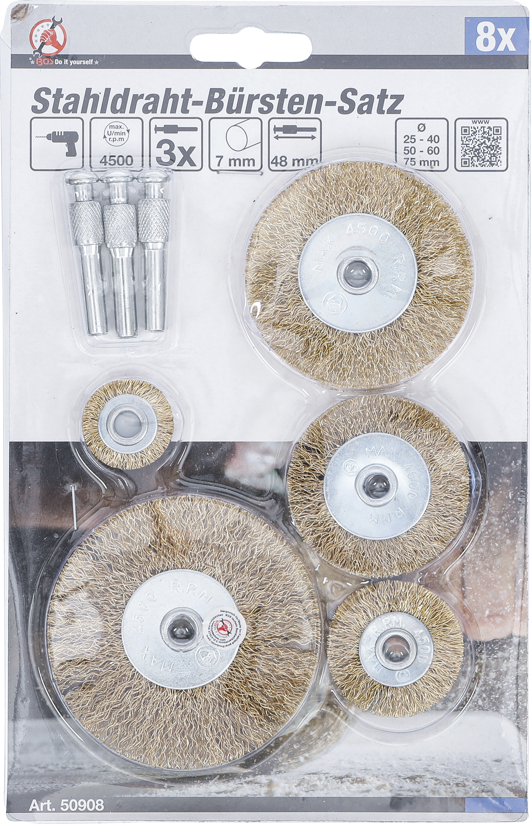 BGS Stahldraht-Bürsten-Satz | Ø 25 - 75 mm | 8-tlg.