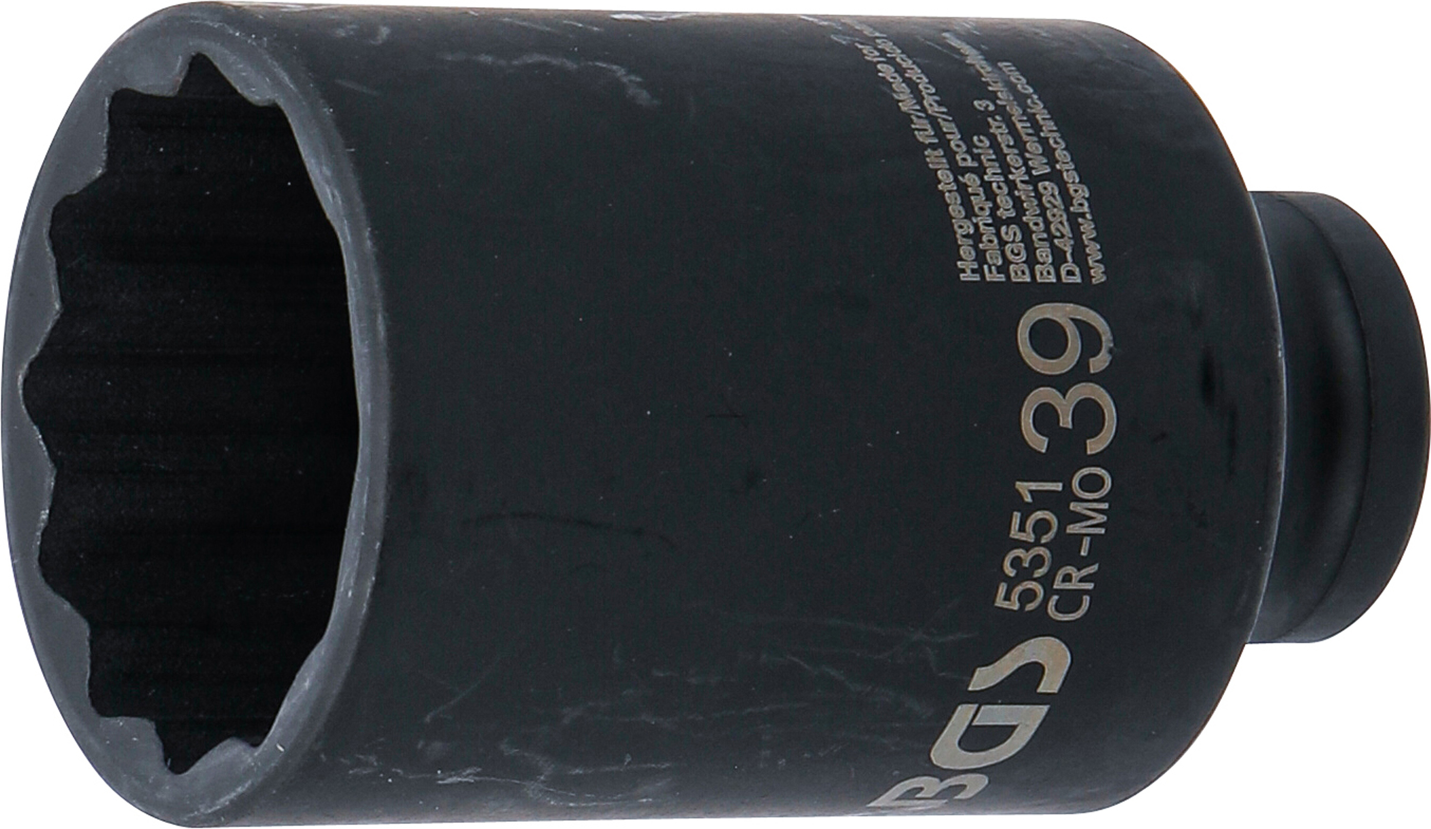 BGS Kraft-Steckschlüssel-Einsatz Zwölfkant, tief | Antrieb Innenvierkant 12,5 mm (1/2") | SW 39 mm