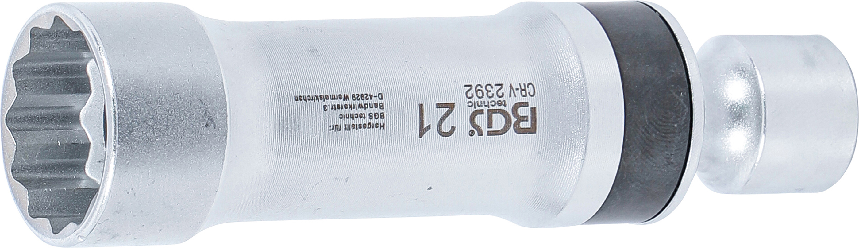 BGS Zündkerzen-Gelenkeinsatz Zwölfkant mit Haltefeder | Antrieb Innenvierkant 10 mm (3/8") | SW 21 mm