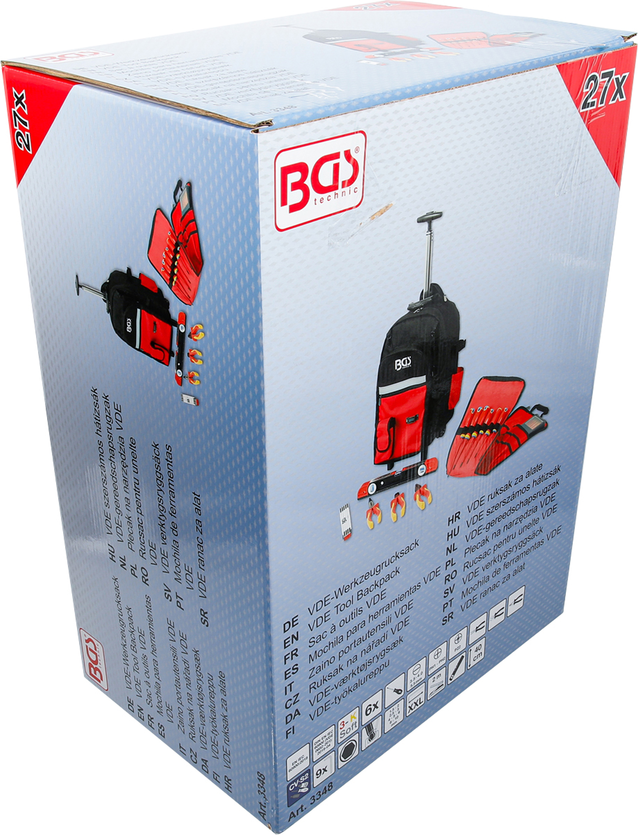 BGS VDE-Werkzeugrucksack | mit Teleskopgriff, fahrbar | 27-tlg.