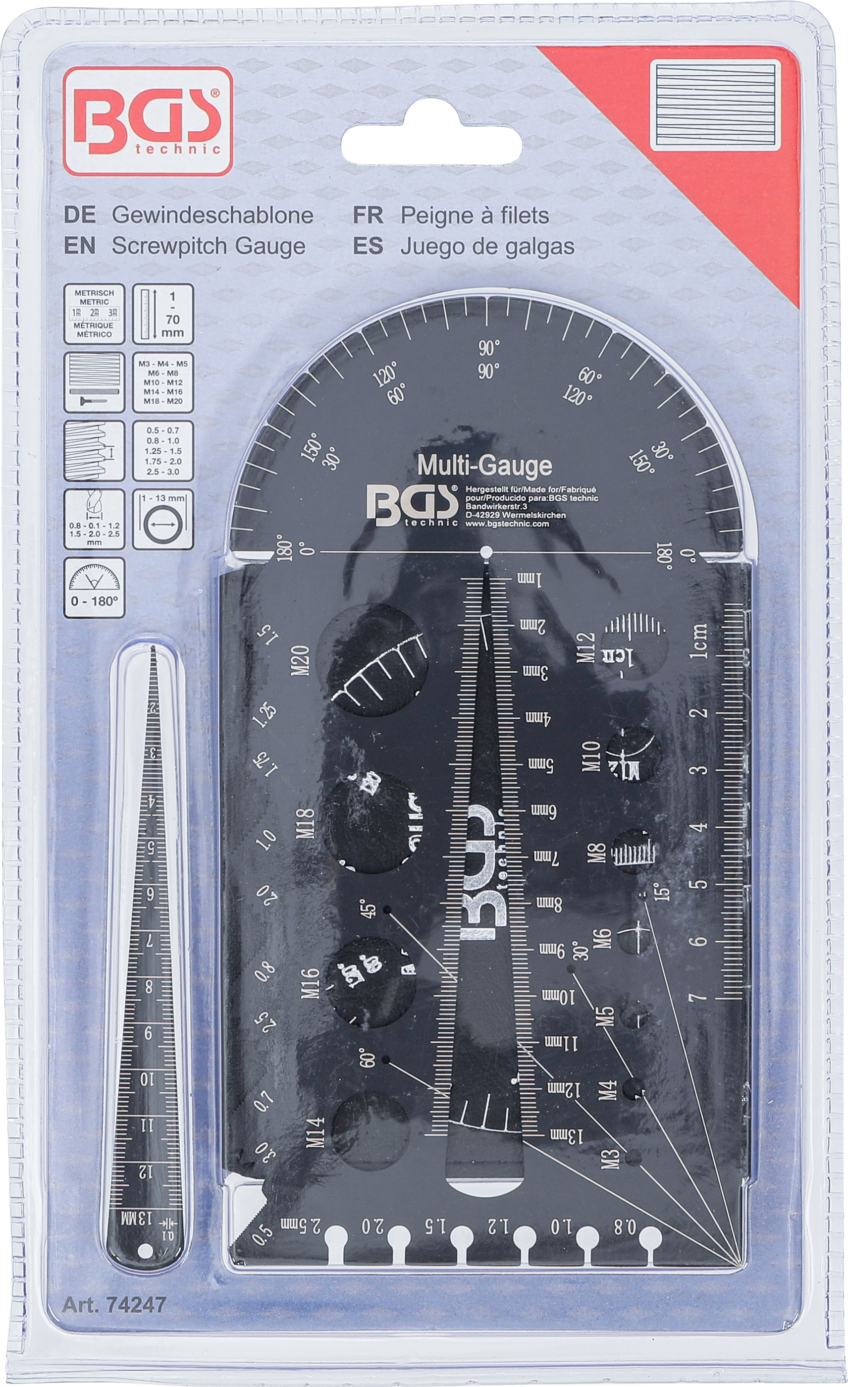 BGS Schrauben- und Gewindeschablone | metrisch | M3 - M20, 0,5 - 13,00 mm