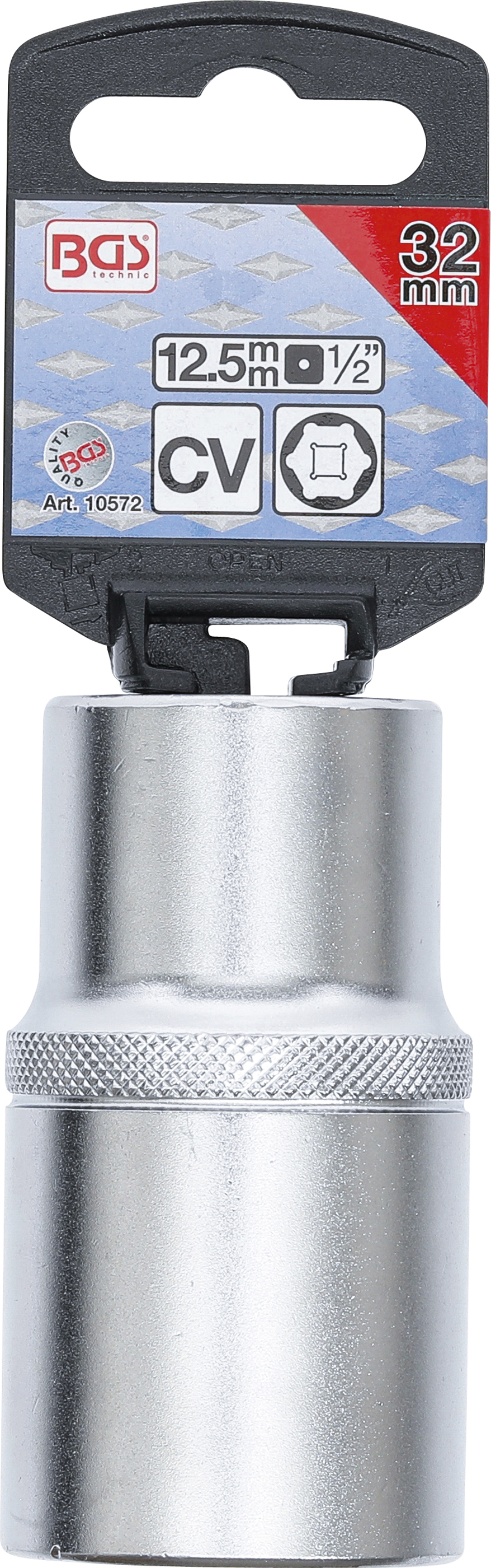 BGS Steckschlüssel-Einsatz Sechskant, tief | Antrieb Innenvierkant 12,5 mm (1/2") | SW 32 mm