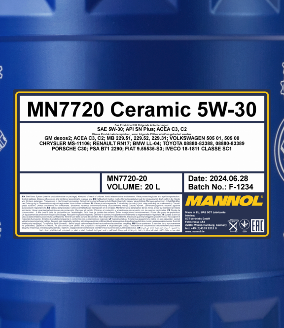 5W-30 Mannol 7720 Ceramic Motoröl 20 Liter