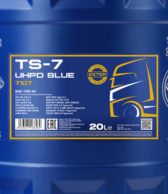 10W-40 Mannol 7107 TS-7 UHPD Blue LKW Motoröl 20 Liter