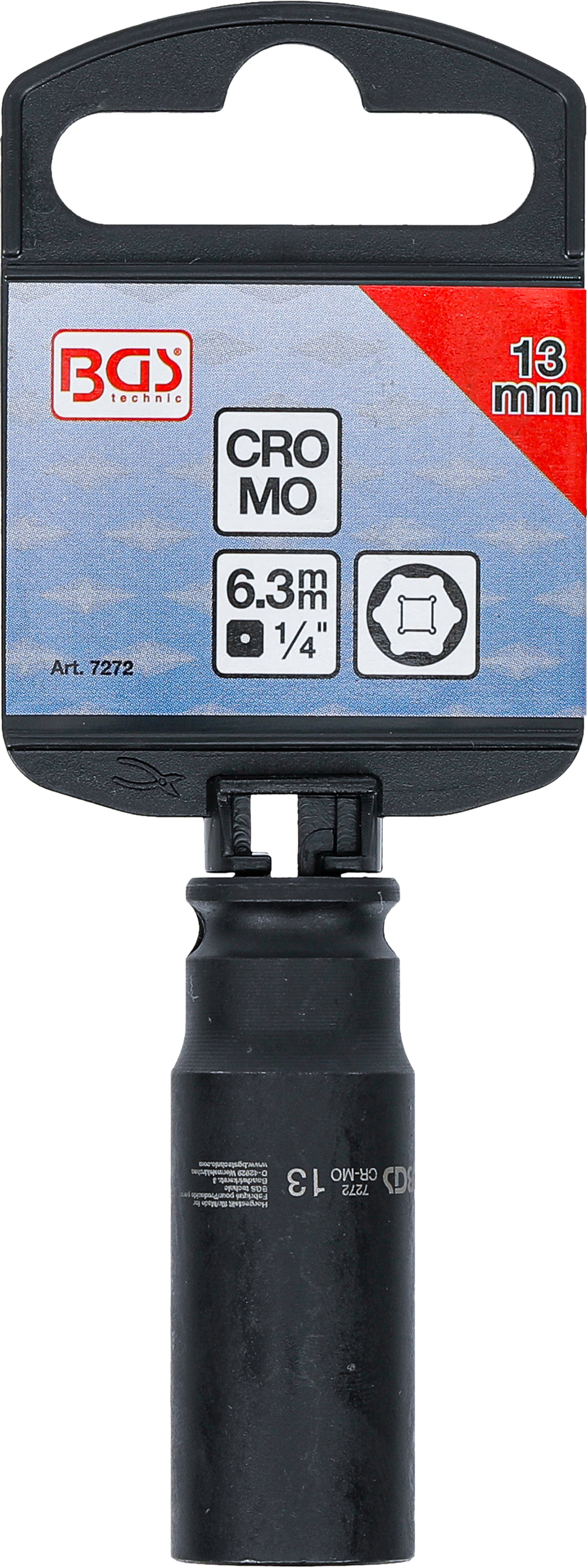 BGS Kraft-Steckschlüssel-Einsatz Sechskant, tief | Antrieb Innenvierkant 6,3 mm (1/4") | SW 13 mm