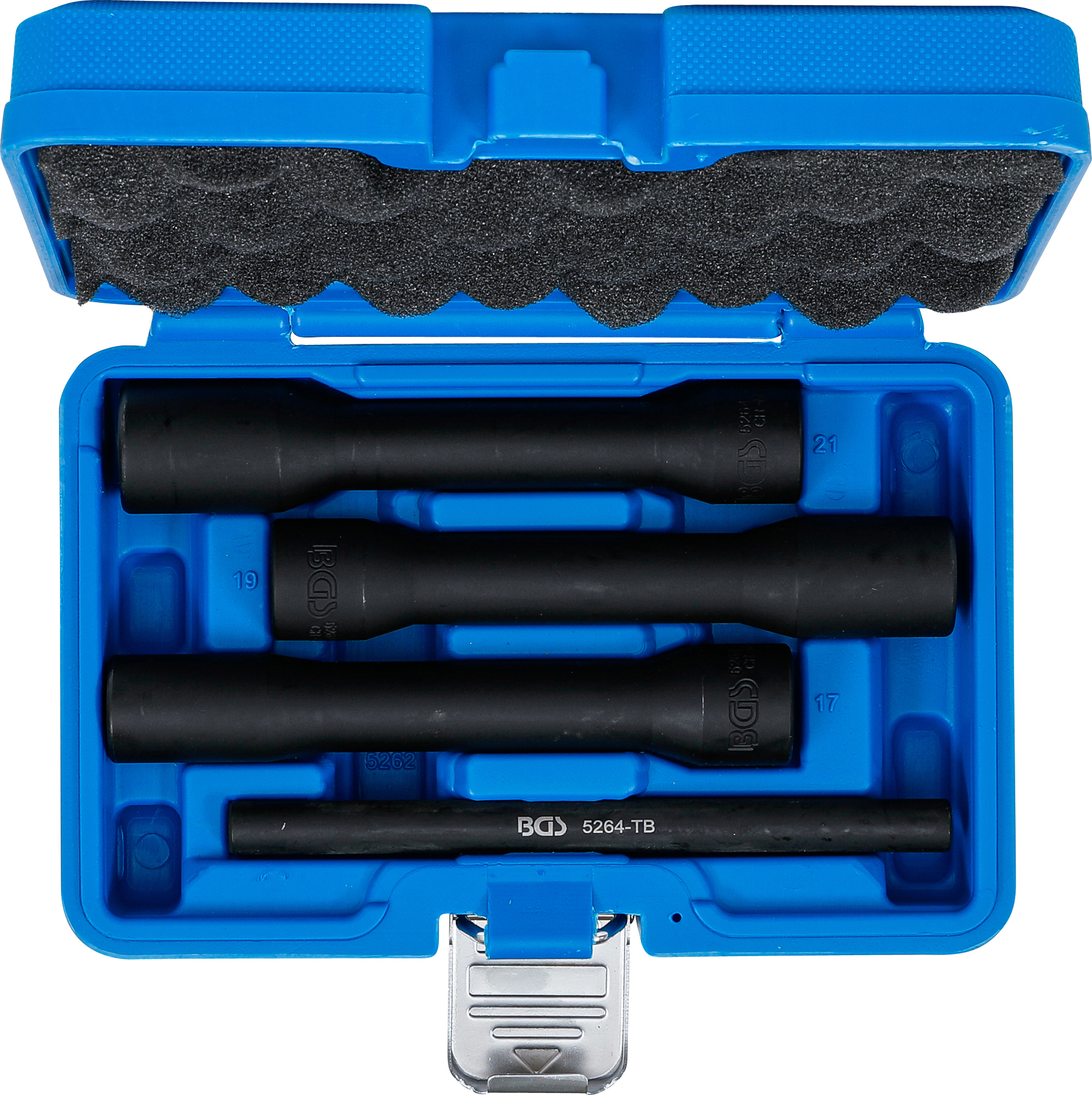 BGS Spiral-Profil-Steckschlüssel-Satz / Schraubenausdreher, tief | Antrieb Innenvierkant 12,5 mm (1/2") | SW 17 - 21 mm | 4-tlg.