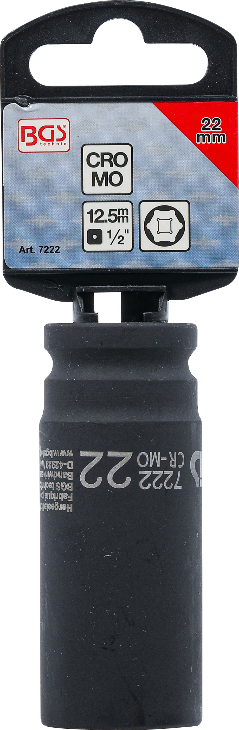 BGS Kraft-Steckschlüssel-Einsatz Sechskant, tief | Antrieb Innenvierkant 12,5 mm (1/2") | SW 22 mm