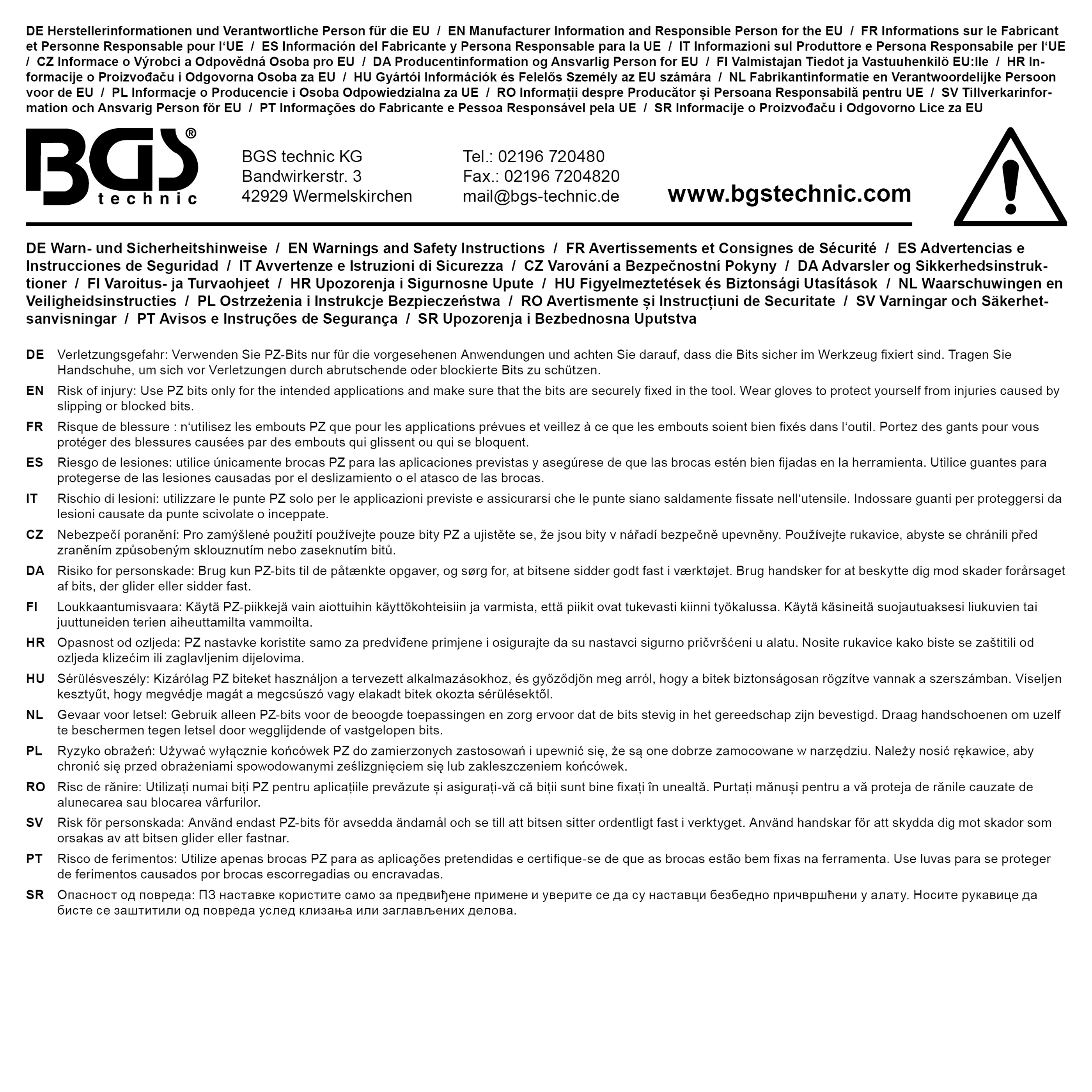 BGS Bit-Einsatz | Antrieb Innenvierkant 6,3 mm (1/4") | Kreuzschlitz PZ0