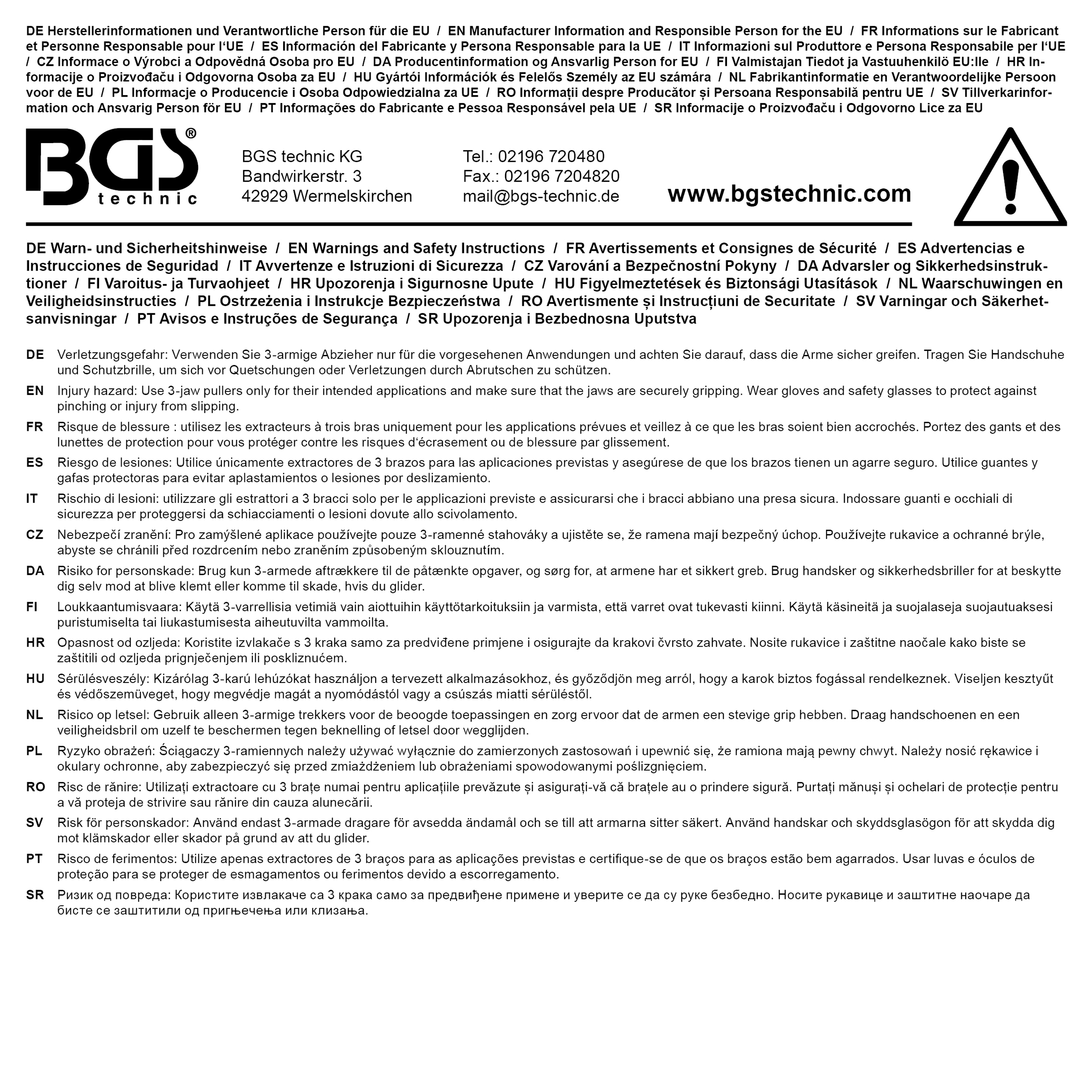 BGS Parallel-Abzieher, 3-armig | 60 - 200 mm