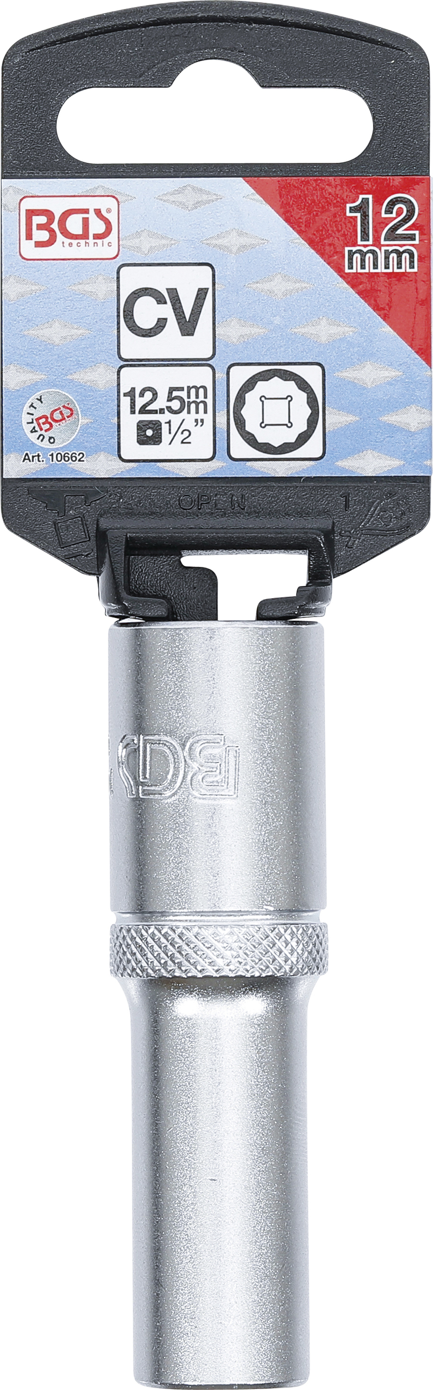 BGS Steckschlüssel-Einsatz Zwölfkant, tief | Antrieb Innenvierkant 12,5 mm (1/2") | SW 12 mm