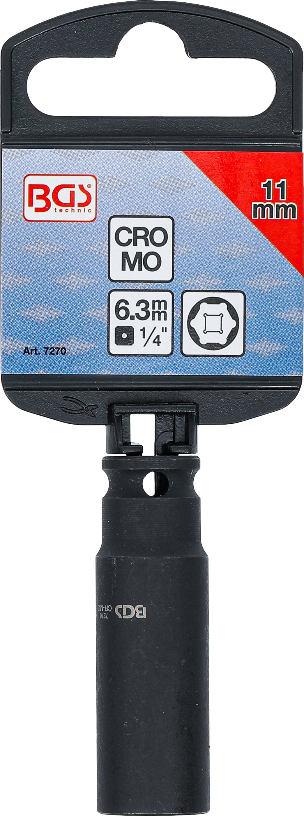 BGS Kraft-Steckschlüssel-Einsatz Sechskant, tief | Antrieb Innenvierkant 6,3 mm (1/4") | SW 11 mm