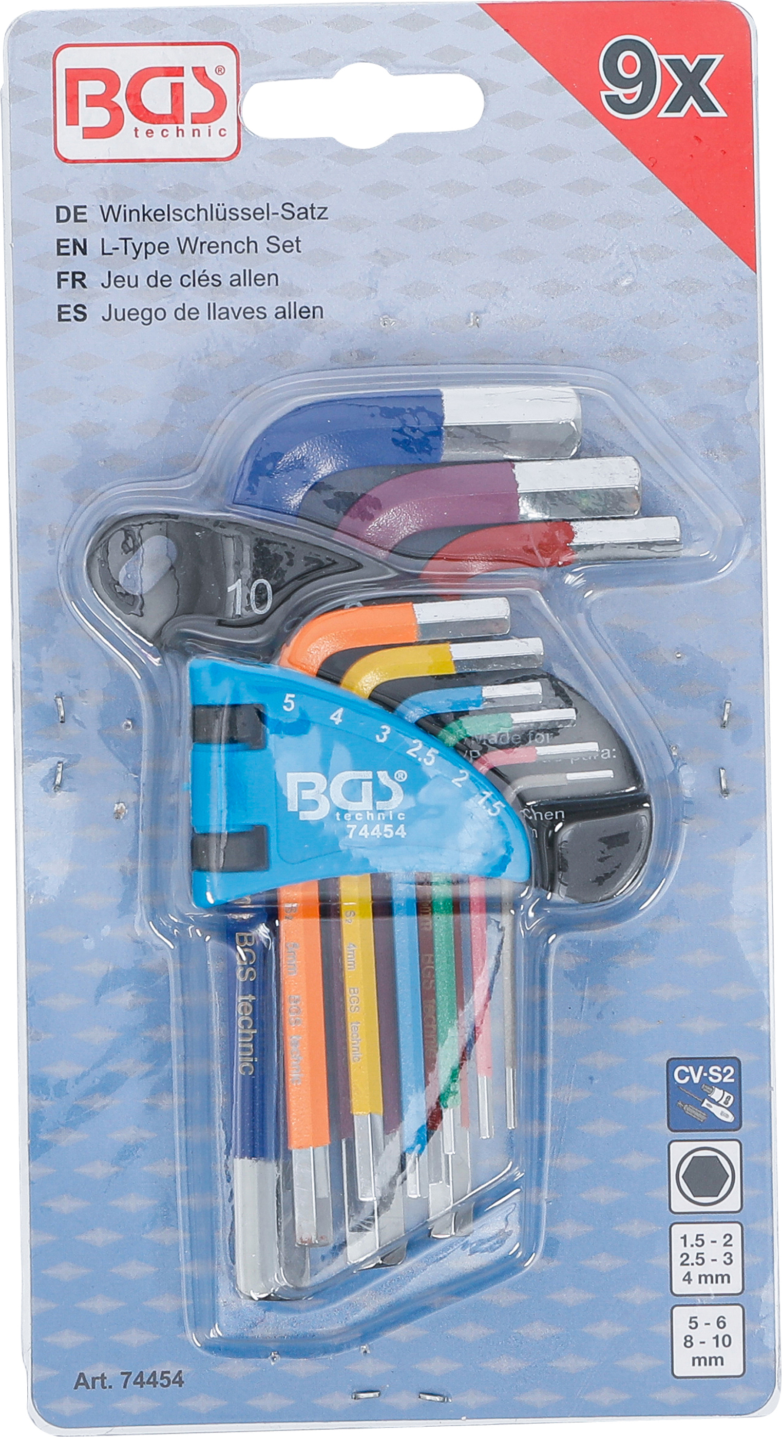 BGS Winkelschlüssel-Satz | Multicolour | kurz | Innensechskant 1,5 - 10 mm | 9-tlg.