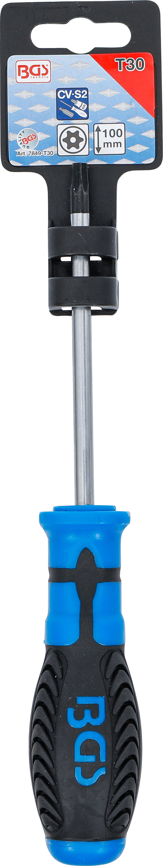 BGS Schraubendreher | T-Profil (für Torx) mit Bohrung T30 | Klingenlänge 100 mm