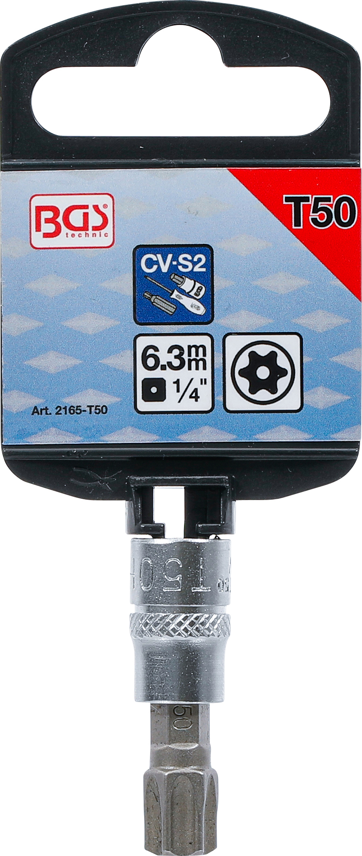 BGS Bit-Einsatz | Antrieb Innenvierkant 6,3 mm (1/4") | T-Profil (für Torx) mit Bohrung T50