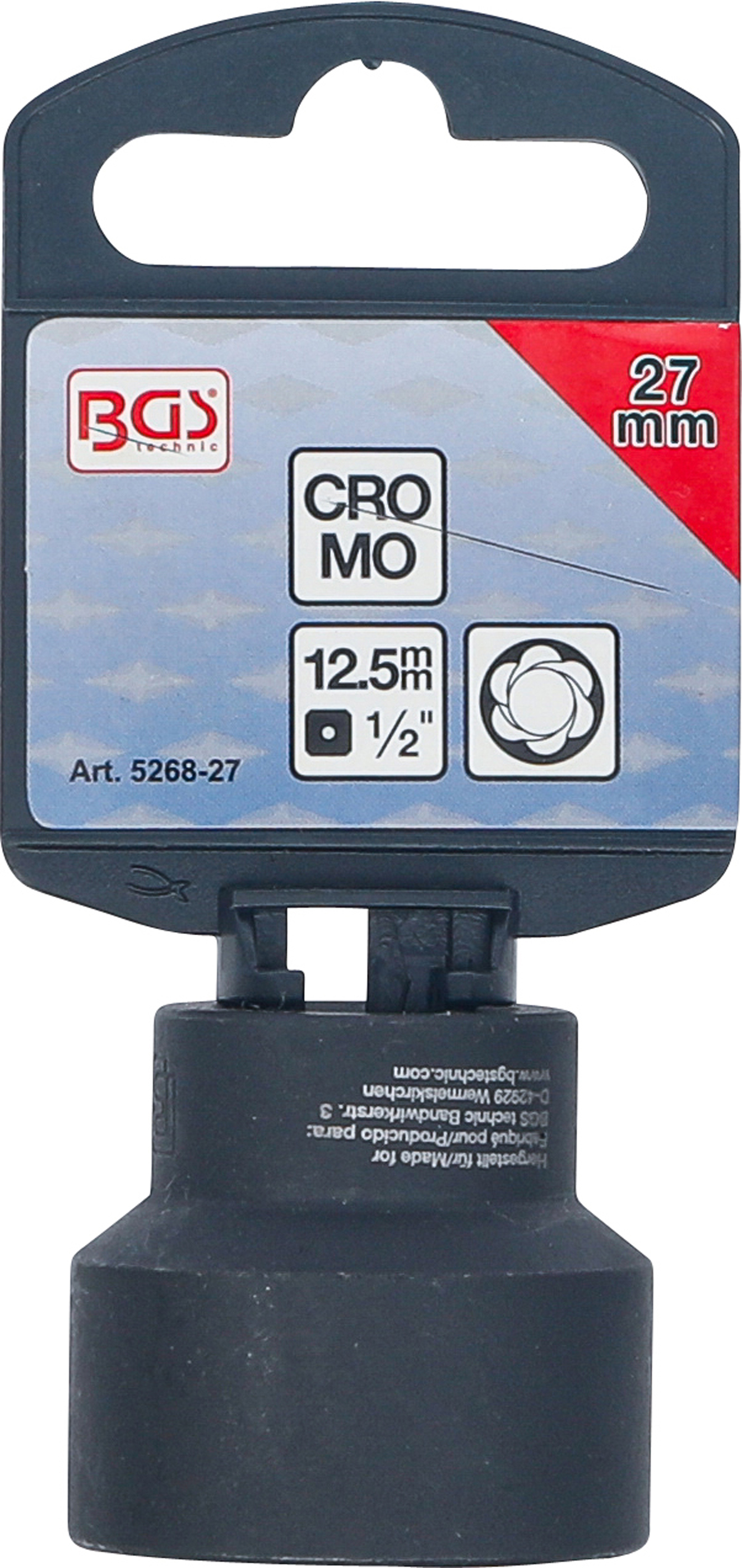 BGS Spiral-Profil-Steckschlüssel-Einsatz / Schraubenausdreher | Antrieb Innenvierkant 12,5 mm (1/2") | SW 27 mm