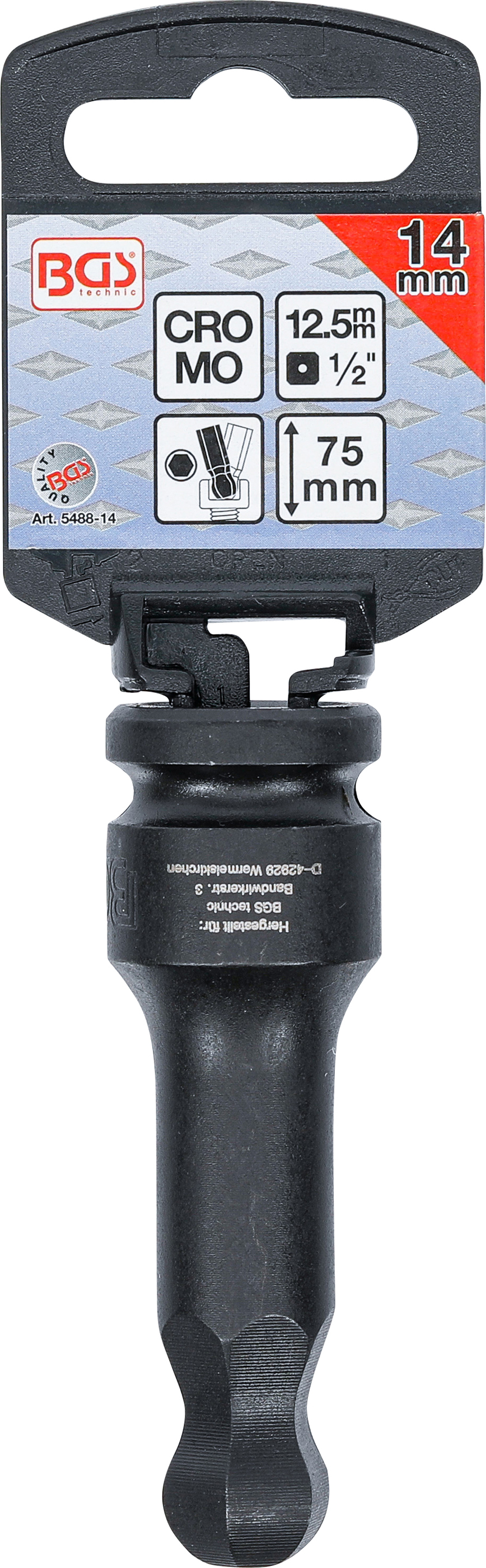 BGS Kraft-Bit-Einsatz | Länge 75 mm | Antrieb Innenvierkant 12,5 mm (1/2") | Innensechskant mit Kugelkopf 14 mm