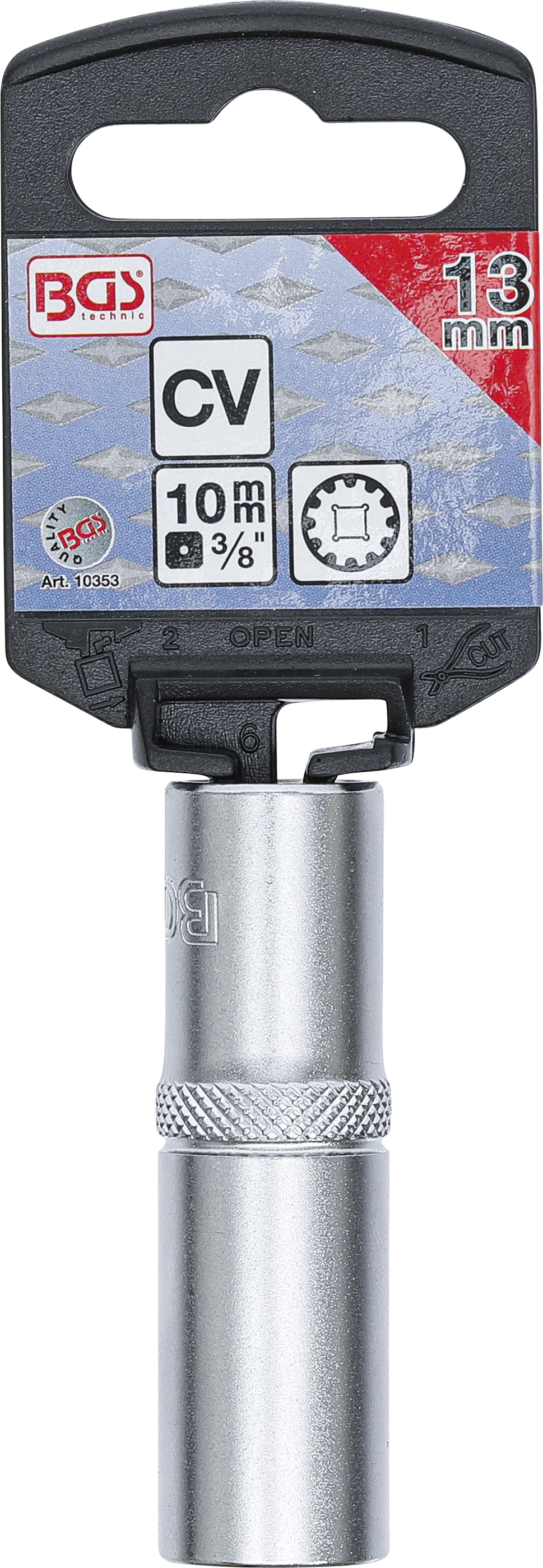 BGS Steckschlüssel-Einsatz Gear Lock, tief | Antrieb Innenvierkant 10 mm (3/8") | SW 13 mm