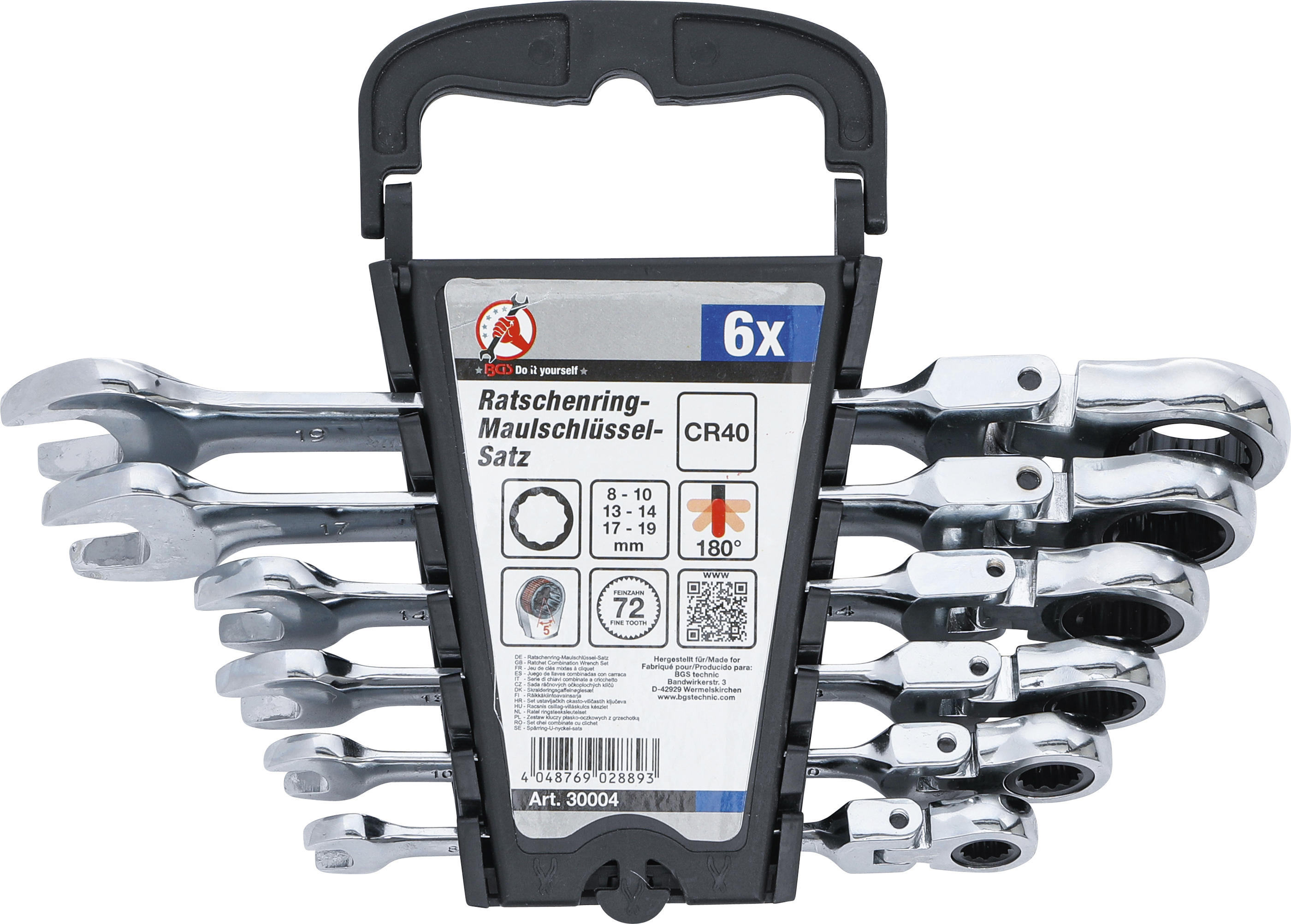 BGS Ratschenring-Maulschlüssel-Satz | flexible Köpfe | SW 8 - 19 mm | 6-tlg.