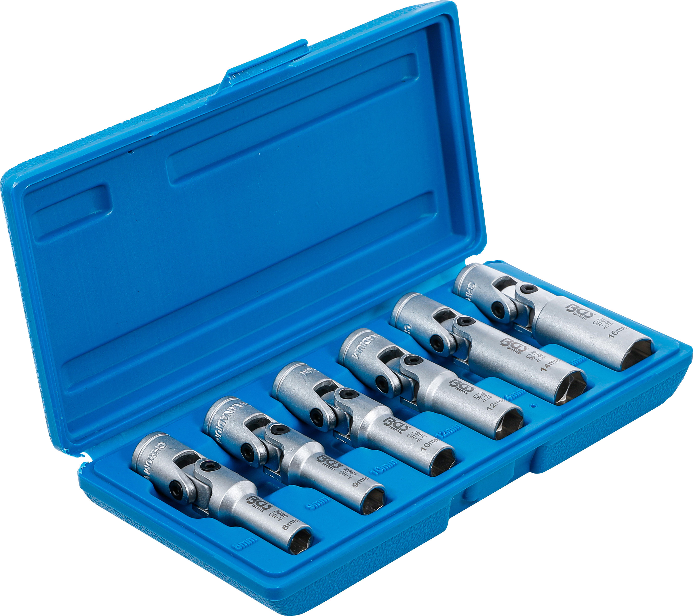 BGS Universal Glühkerzen-Gelenkschlüssel-Satz, Sechskant | Antrieb Innenvierkant 10 mm (3/8") | SW 8 - 16 mm | 6-tlg.
