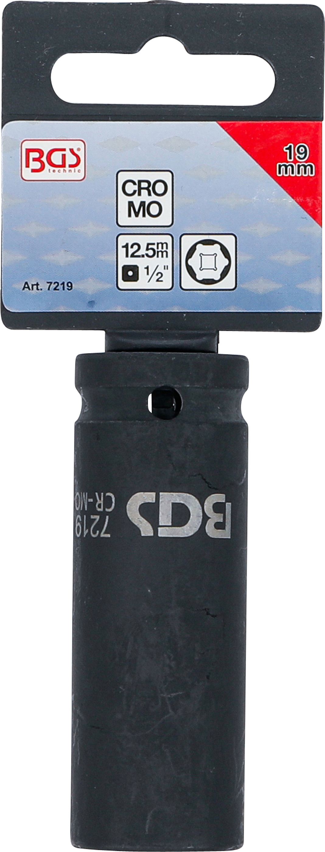 BGS Kraft-Steckschlüssel-Einsatz Sechskant, tief | Antrieb Innenvierkant 12,5 mm (1/2") | SW 19 mm