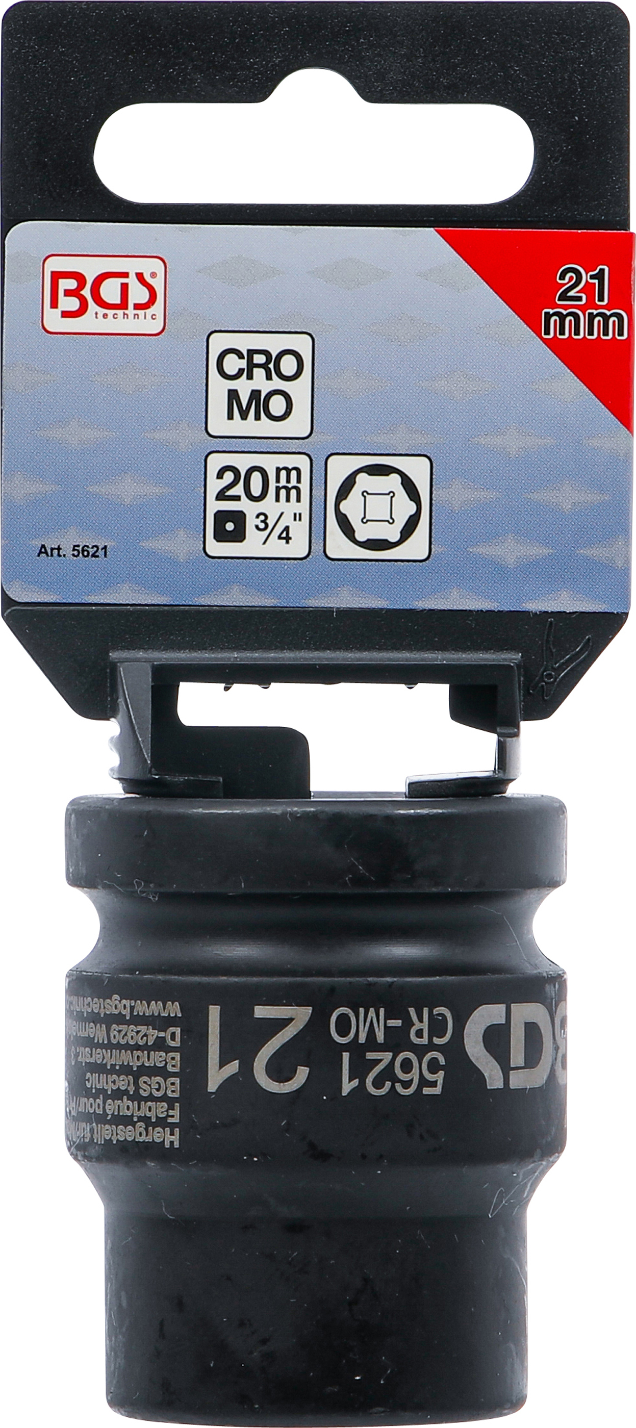 BGS Kraft-Steckschlüssel-Einsatz Sechskant | Antrieb Innenvierkant 20 mm (3/4") | SW 21 mm