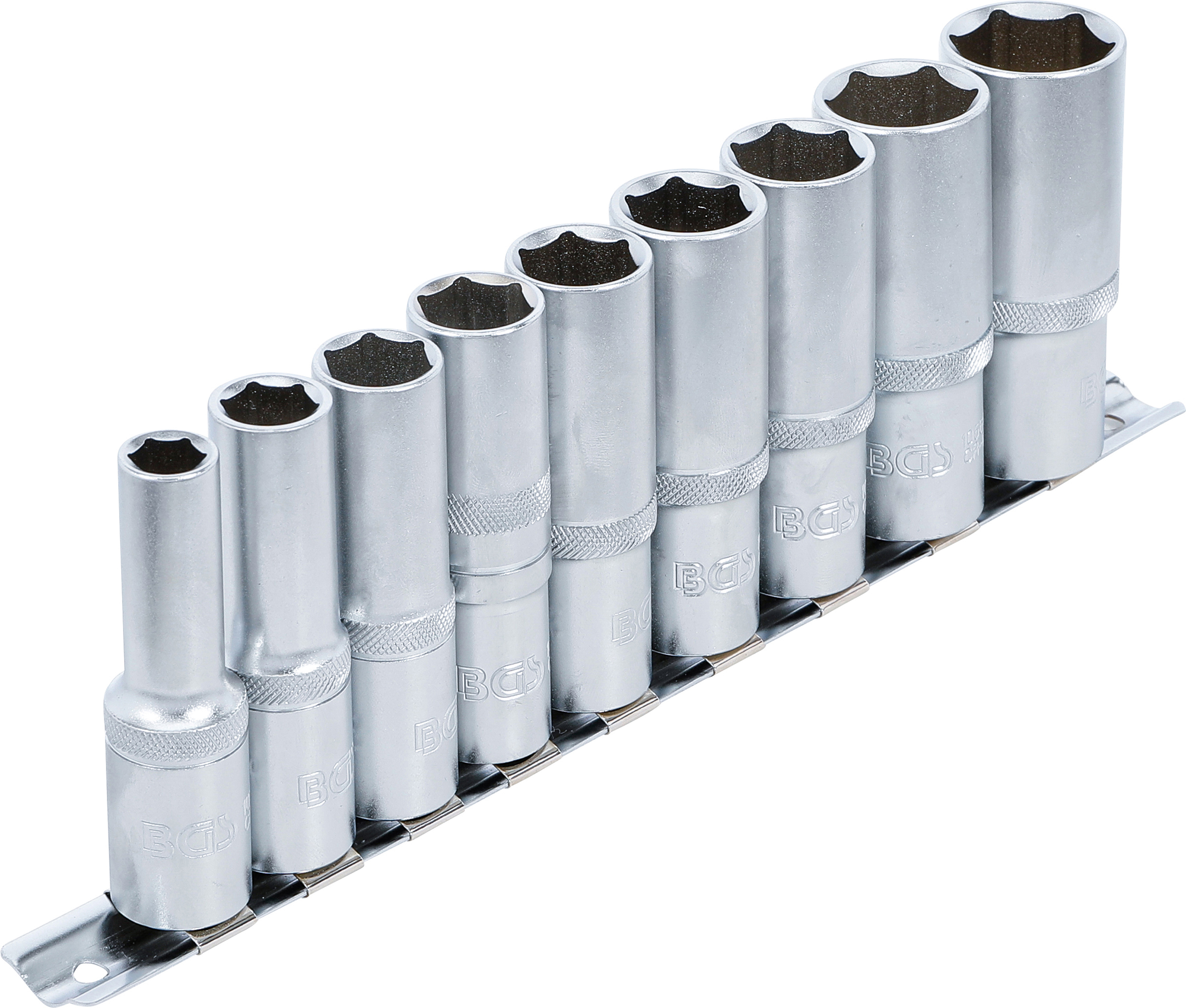 BGS Steckschlüssel-Einsatz-Satz Sechskant, tief | Antrieb Innenvierkant 12,5 mm (1/2") | SW 10 - 24 mm | 9-tlg.