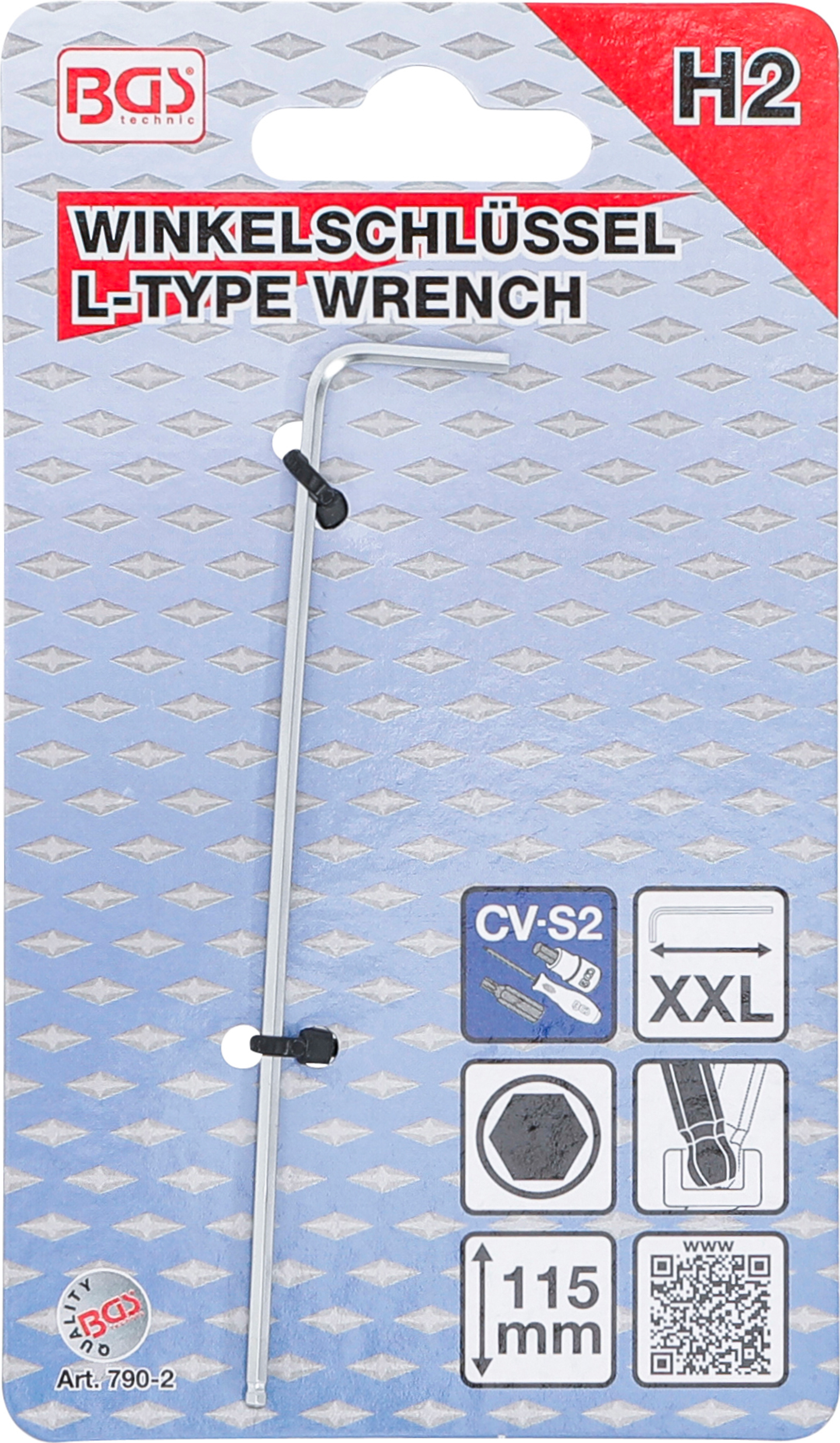 BGS Winkelschlüssel | extra lang | Innensechskant / Innensechskant mit Kugelkopf 2,0 mm