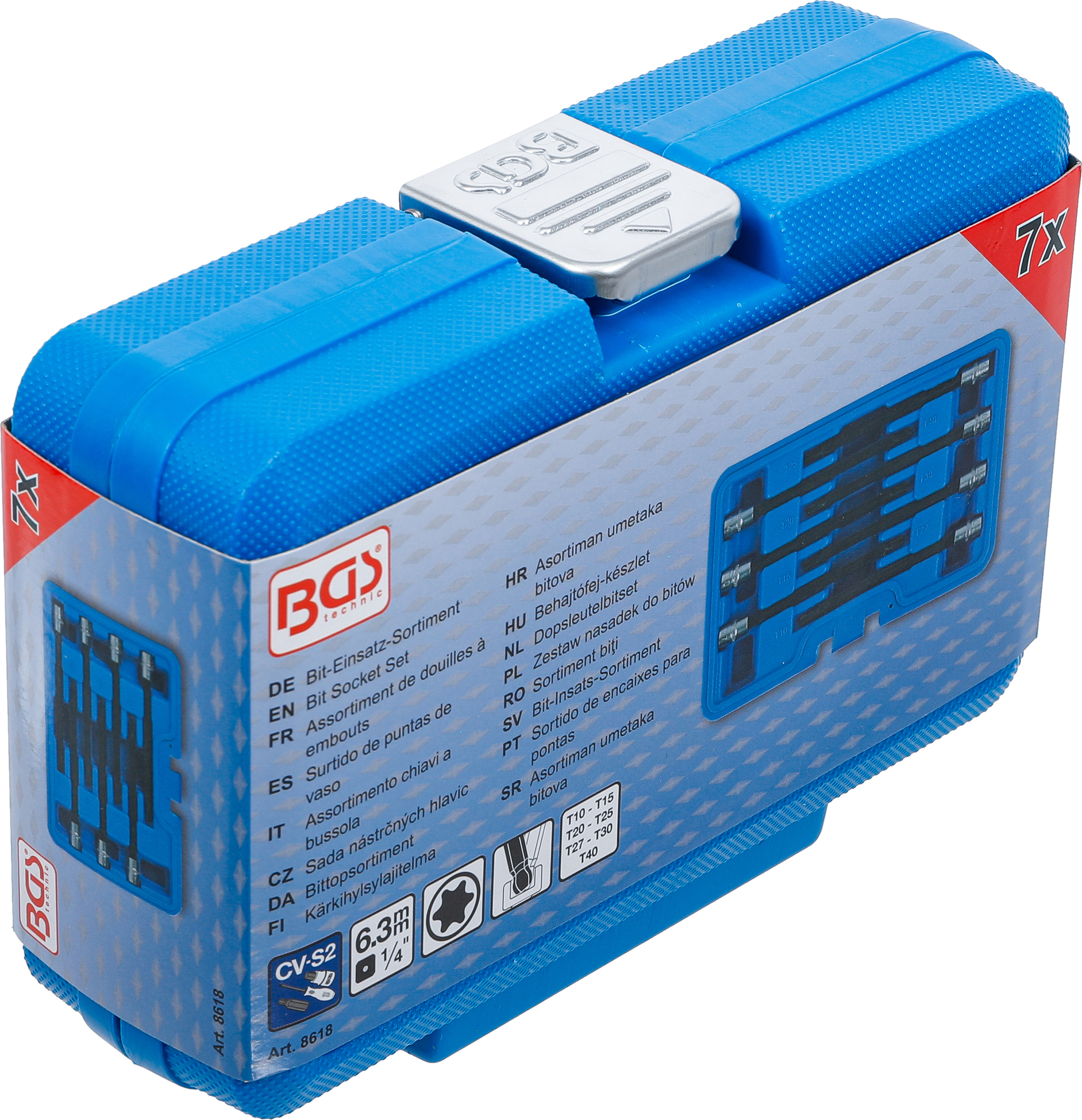 BGS Bit-Einsatz-Sortiment | Antrieb Innenvierkant 6,3 mm (1/4") | T-Profil (für Torx) mit Kugelkopf T10 - T40 | 7-tlg.