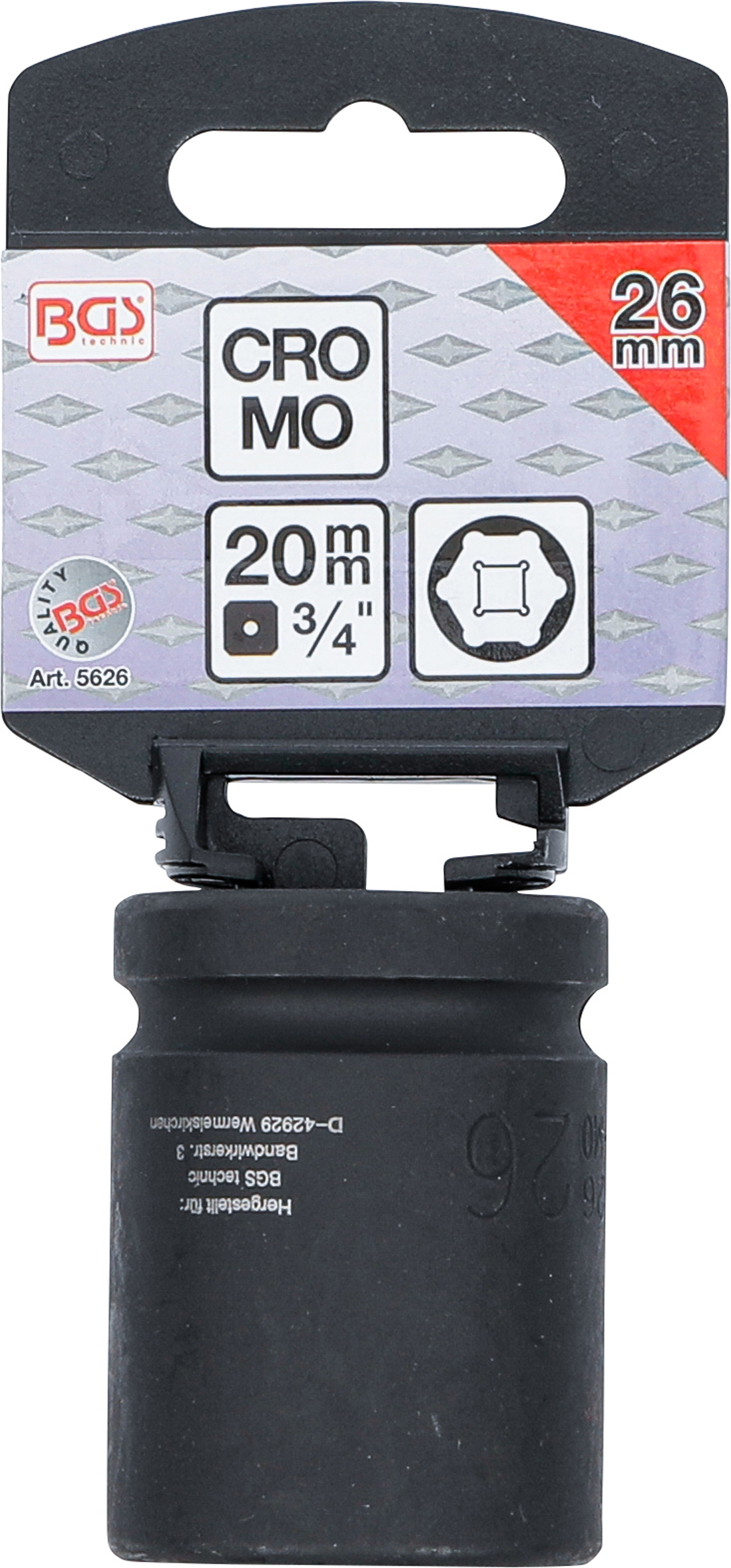 BGS Kraft-Steckschlüssel-Einsatz Sechskant | Antrieb Innenvierkant 20 mm (3/4") | SW 26 mm