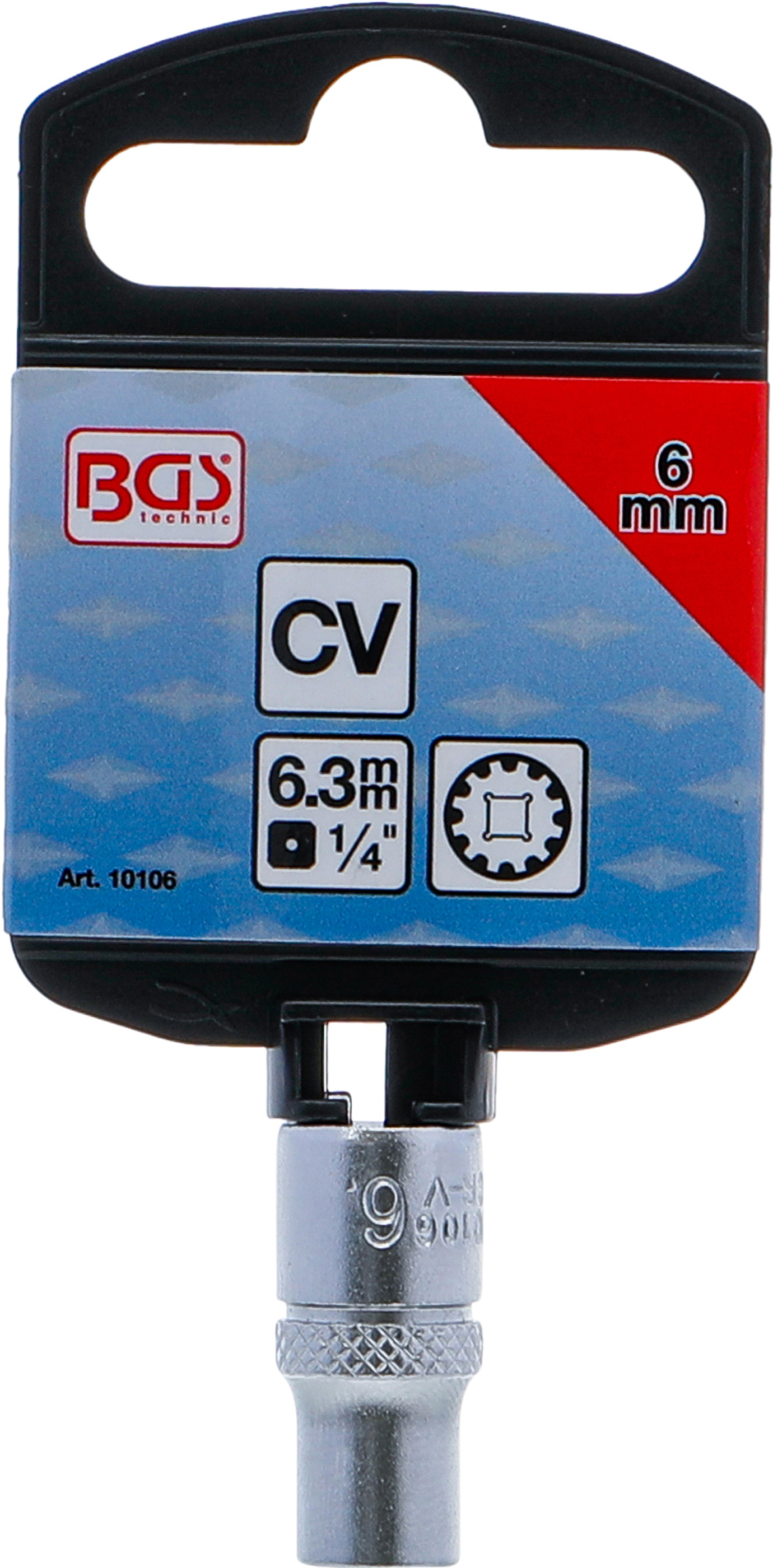 BGS Steckschlüssel-Einsatz Gear Lock | Antrieb Innenvierkant 6,3 mm (1/4") | SW 6 mm