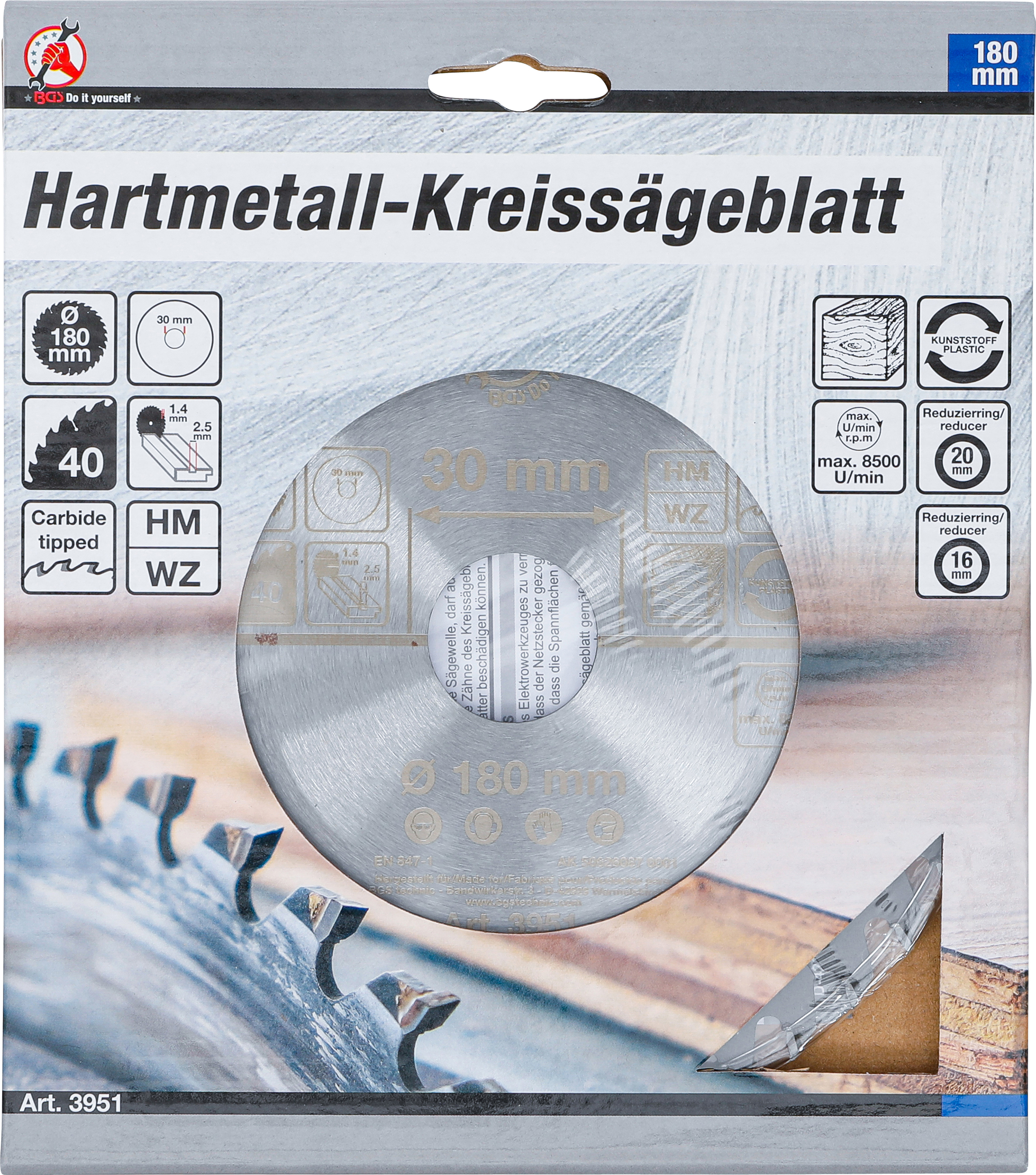 BGS Hartmetall-Kreissägeblatt | Ø 180 x 30 x 2,5 mm | 40 Zähne