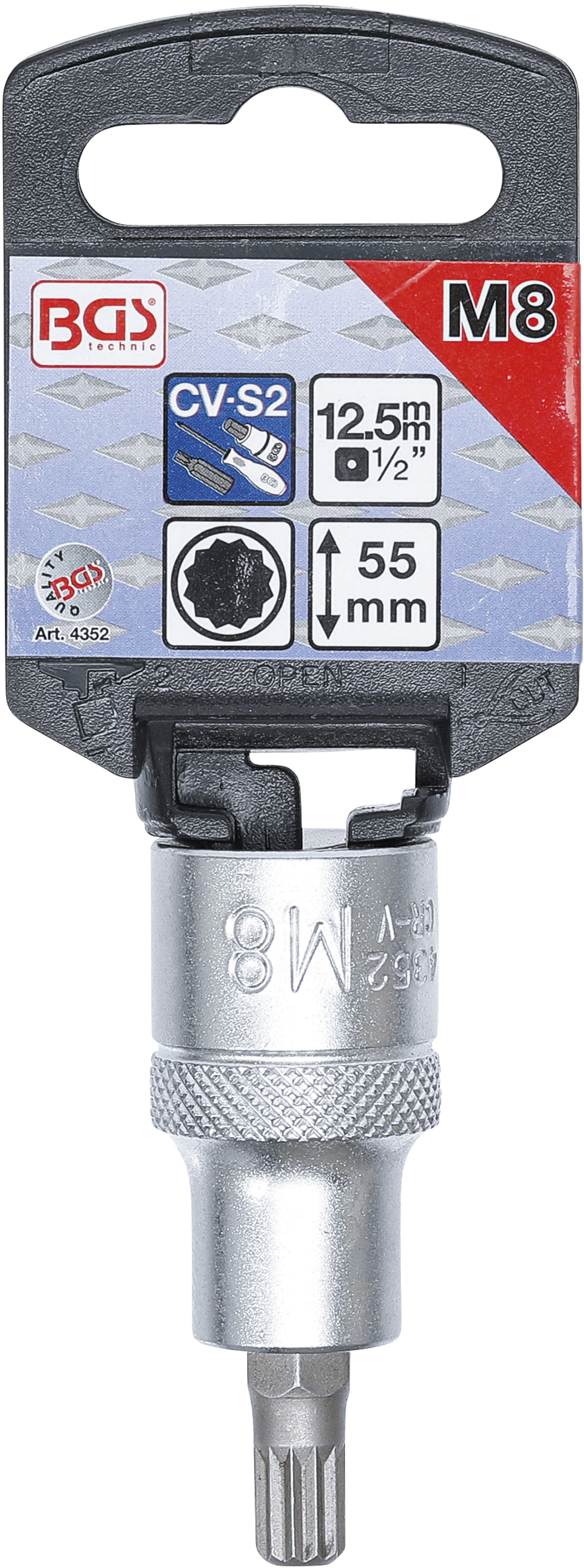 BGS Bit-Einsatz | Antrieb Innenvierkant 12,5 mm (1/2") | Innenvielzahn (für XZN) M8