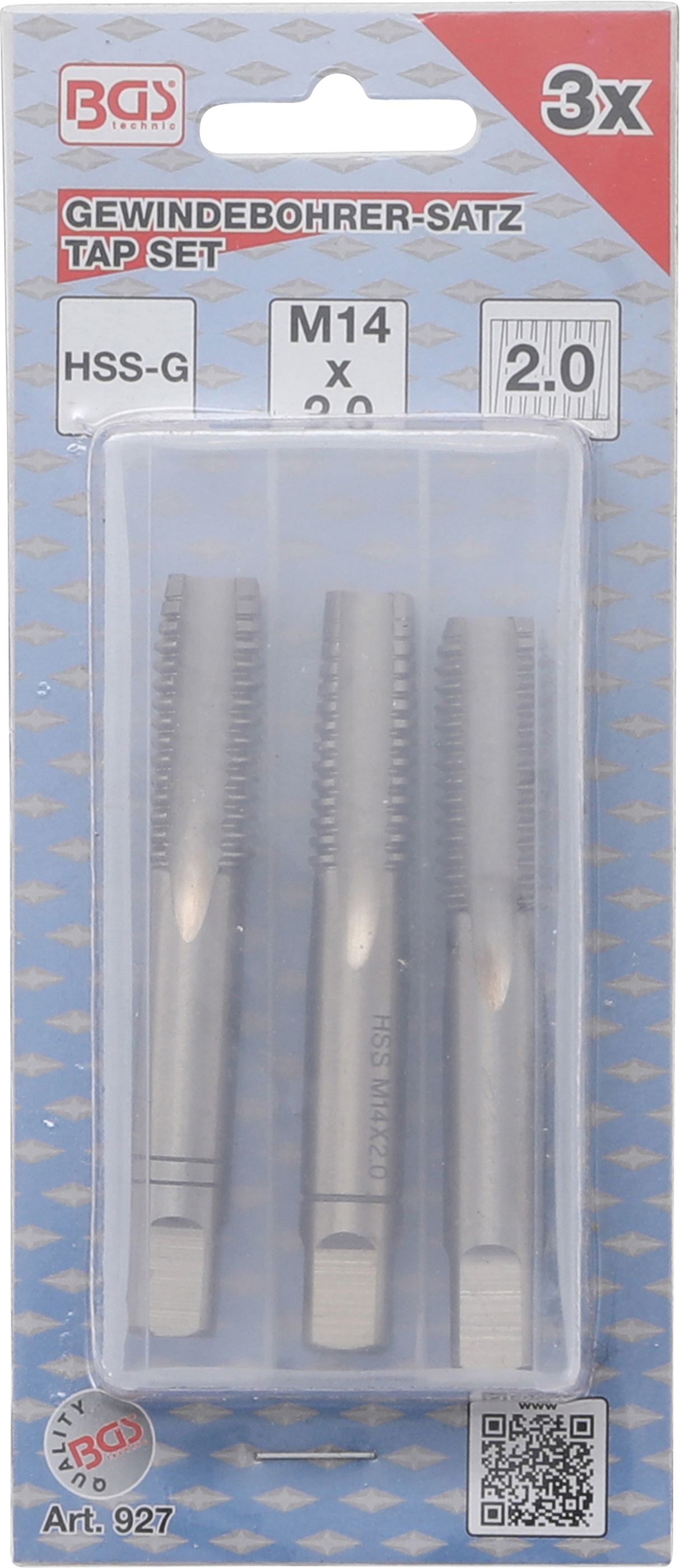 BGS Gewindebohrer-Satz | Vor-, Mittel- und Fertigschneider | HSS-G | M14 x 2,0 | 3-tlg.