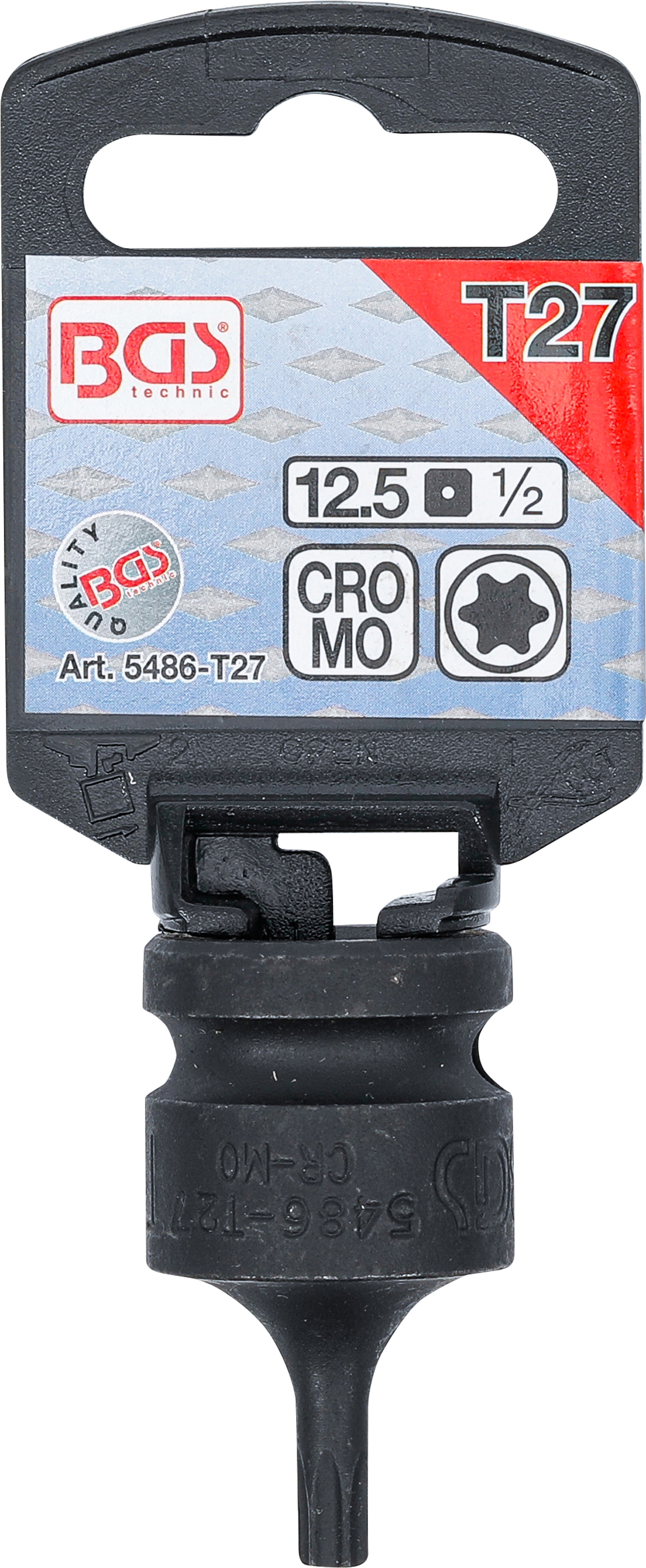 BGS Kraft-Bit-Einsatz | Länge 42 mm | Antrieb Innenvierkant 12,5 mm (1/2") | T-Profil (für Torx) T27