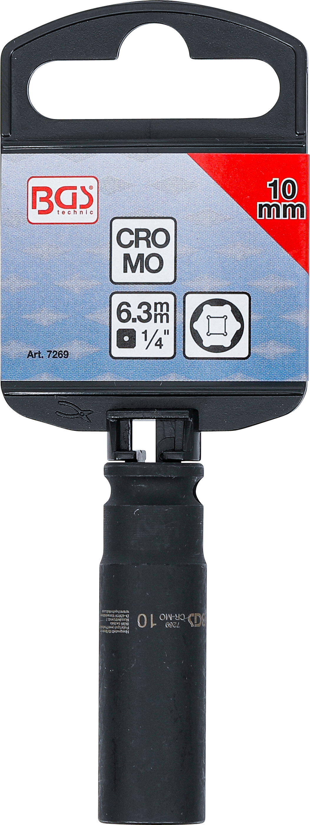 BGS Kraft-Steckschlüssel-Einsatz Sechskant, tief | Antrieb Innenvierkant 6,3 mm (1/4") | SW 10 mm