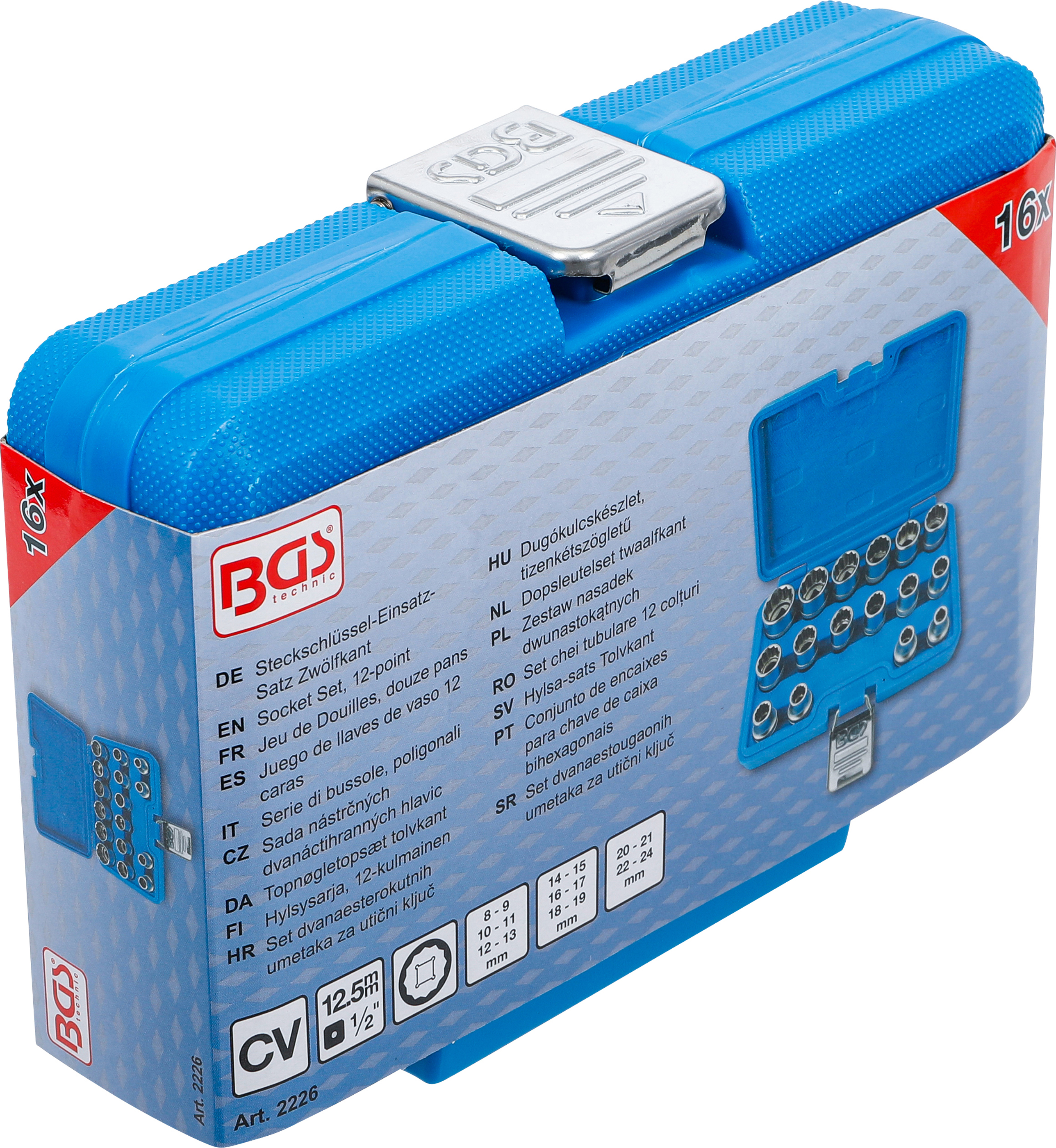 BGS Steckschlüssel-Einsatz-Satz Zwölfkant | Antrieb Innenvierkant 12,5 mm (1/2") | SW 8 - 24 mm | 16-tlg.