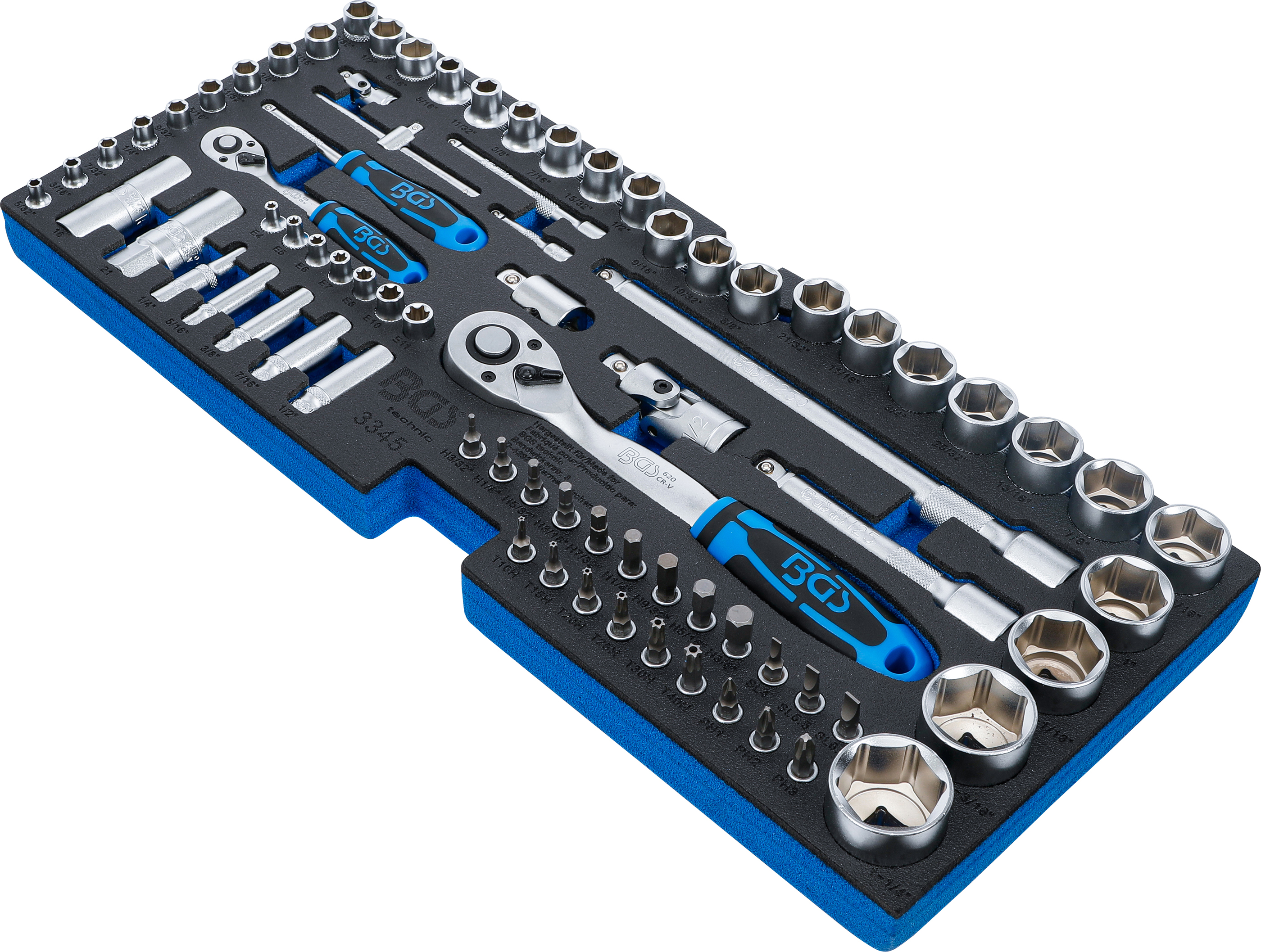 BGS Schaumeinlage für Art. 3312: Steckschlüsselsatz | 6,3 mm (1/4") / 12,5 mm (1/2") | Zollgrößen | 78-tlg.