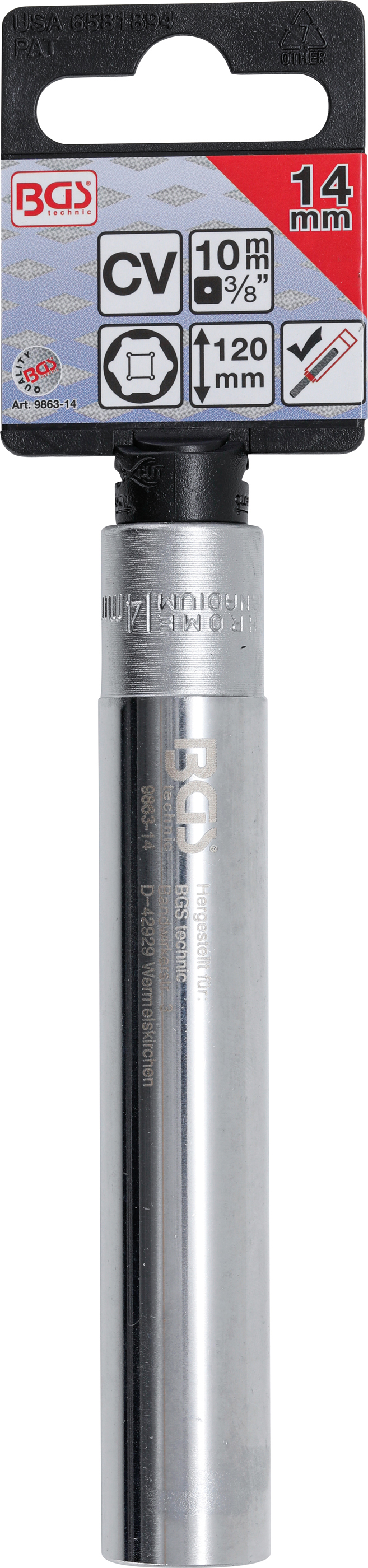 BGS Steckschlüssel-Einsatz Sechskant, extra tief | Antrieb Innenvierkant 10 mm (3/8") | 14 mm